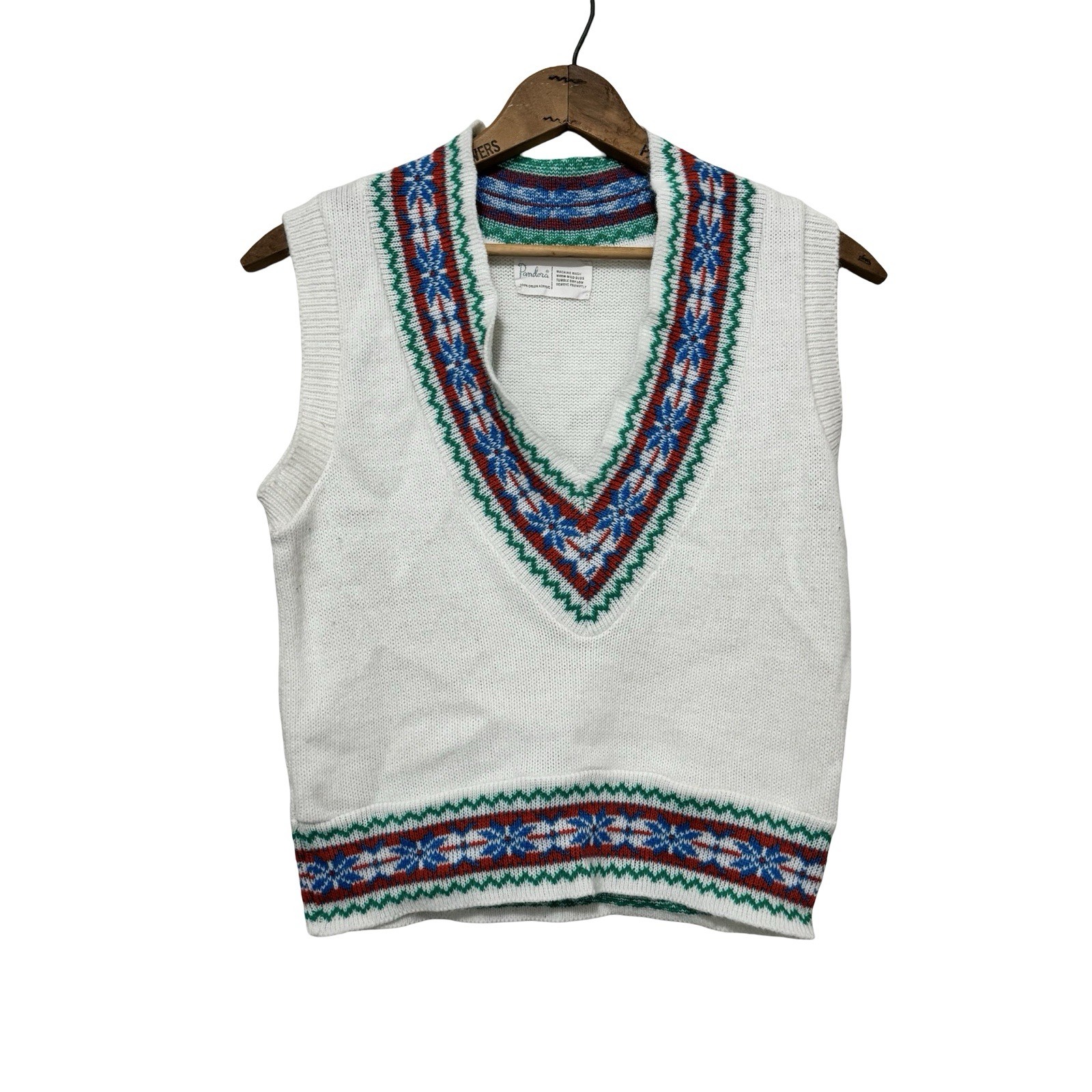 Vintage 70s Pandora Sweater Vest Nordic Alpine Size Small Ski Bunny V-neck Orlon
