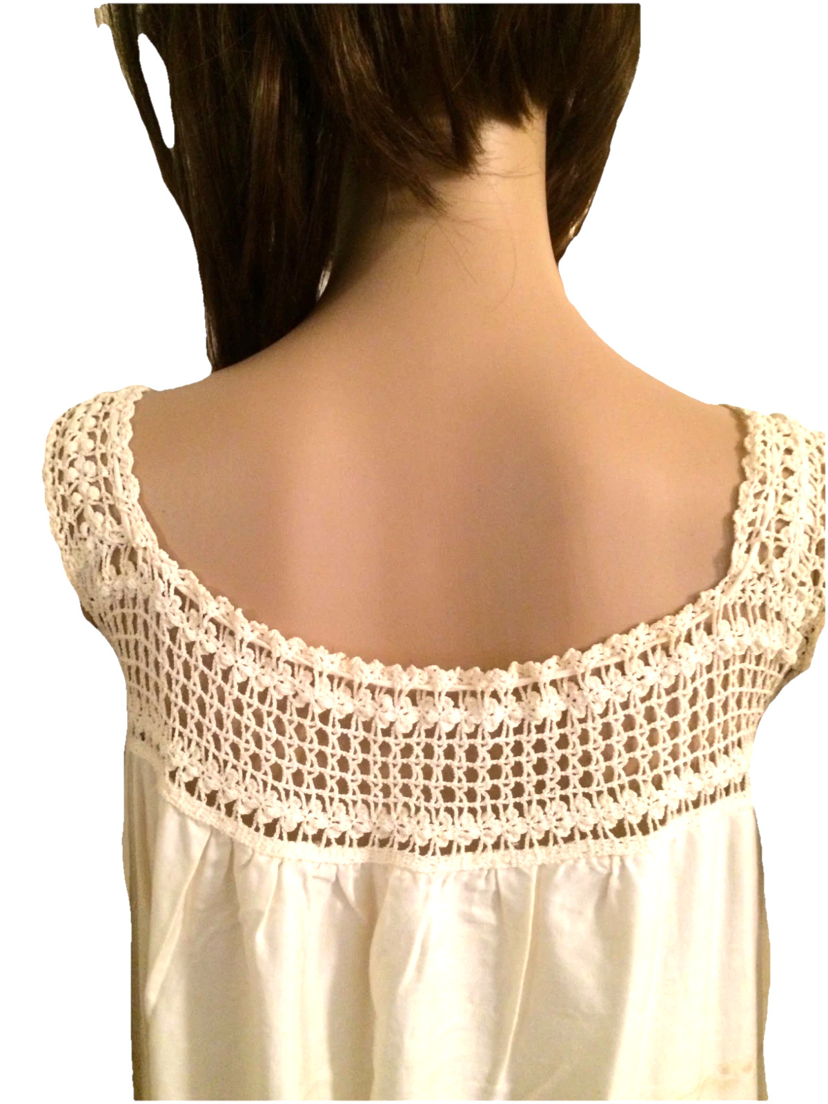 VTG Antique 1930-s Edwardian Nightlygown Crochet Bobbin Knit Cream Ecru Long S M