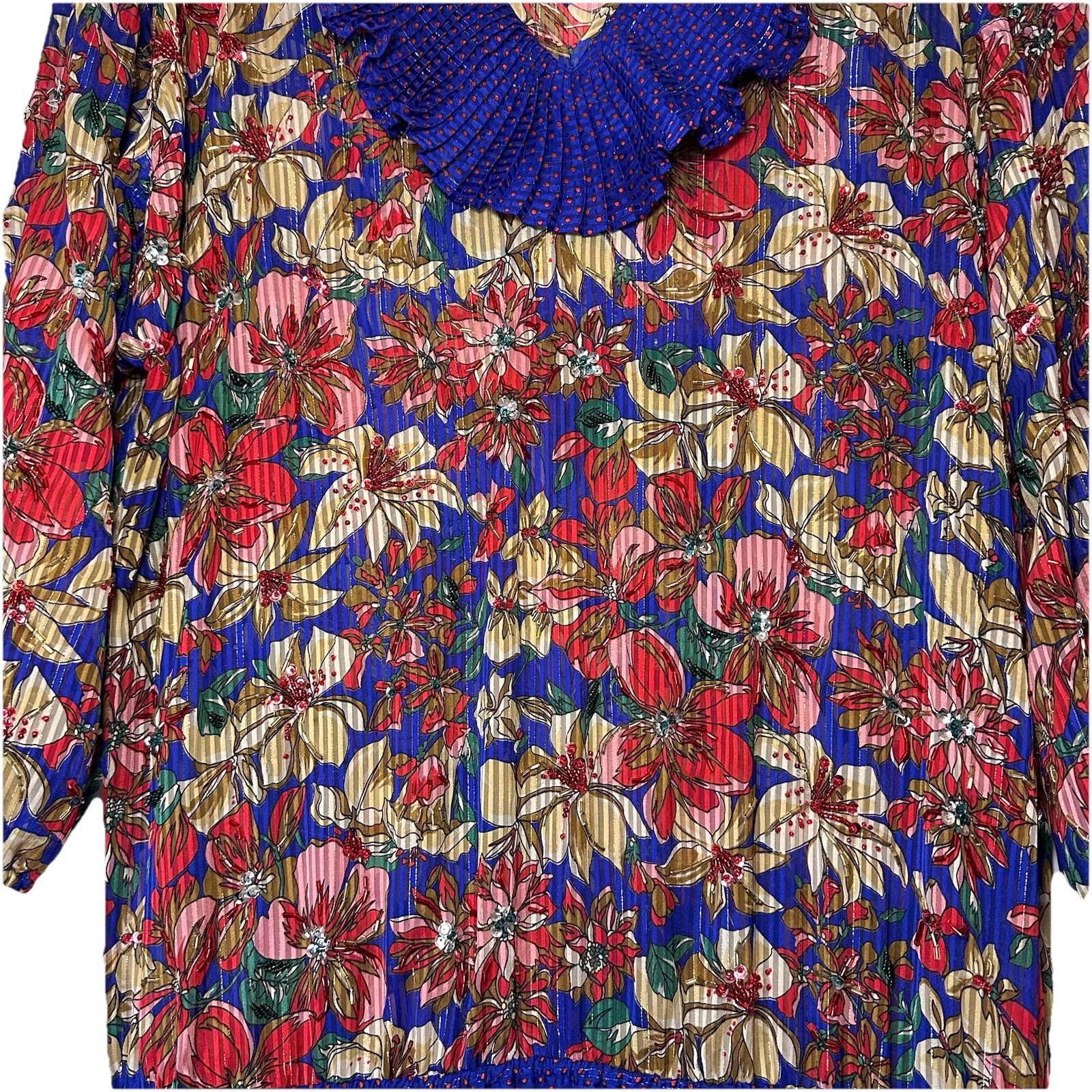 Diane Freis Drop Waist Dress XL Vintage Long Maxi Beaded Floral Ruffle Neckline