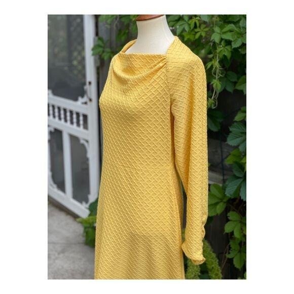 Vintage | 60s Maxi Dress Leg O Mutton Sleeve Quilted Waffle Knit Sz M