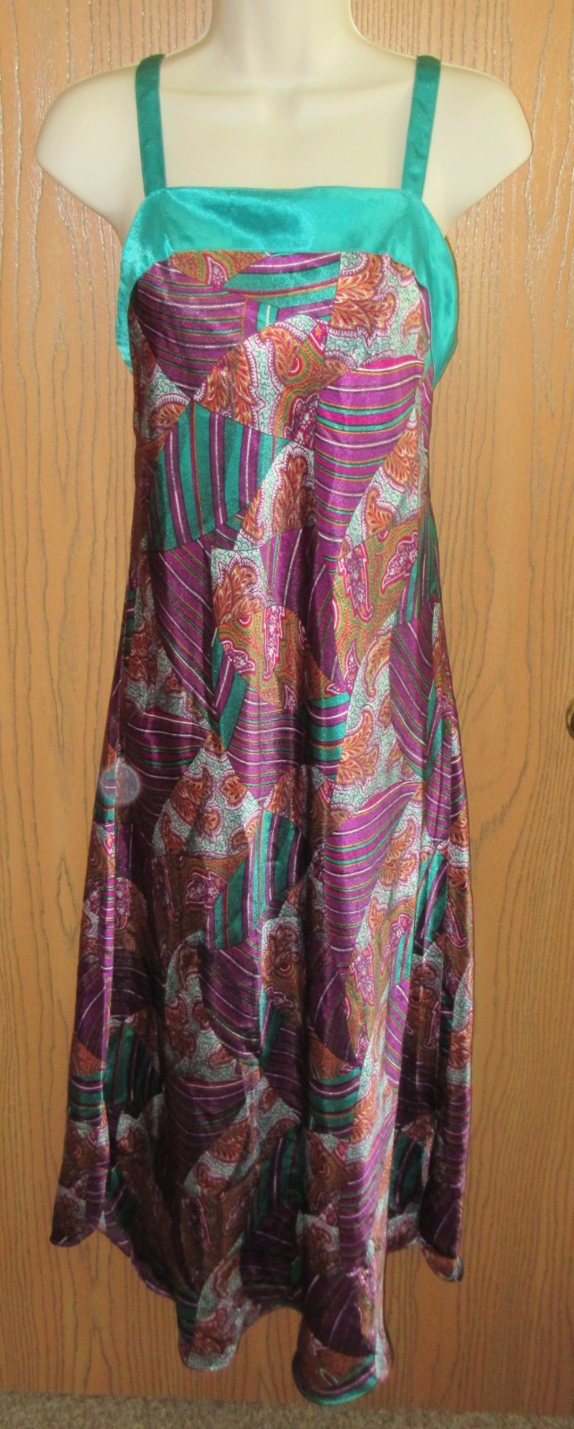 1970’s LAUREN ALEXANDRA midi EMERALD GREEN PURPLE bias chemise nightgown dress M