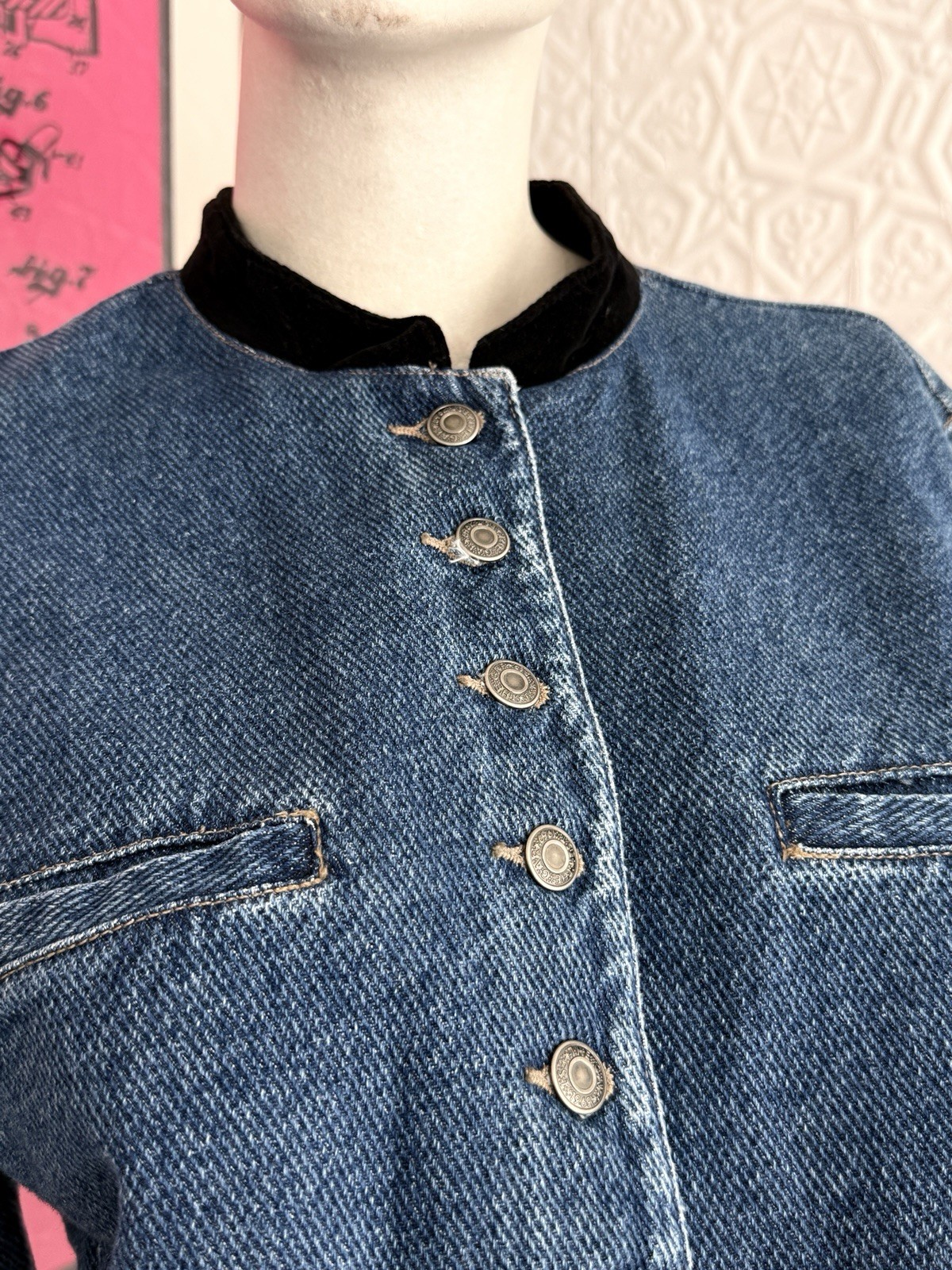 NWT Vintage 1980s/1990s Gap denim military Inspired Jacket-Band Collar-Blue Jean