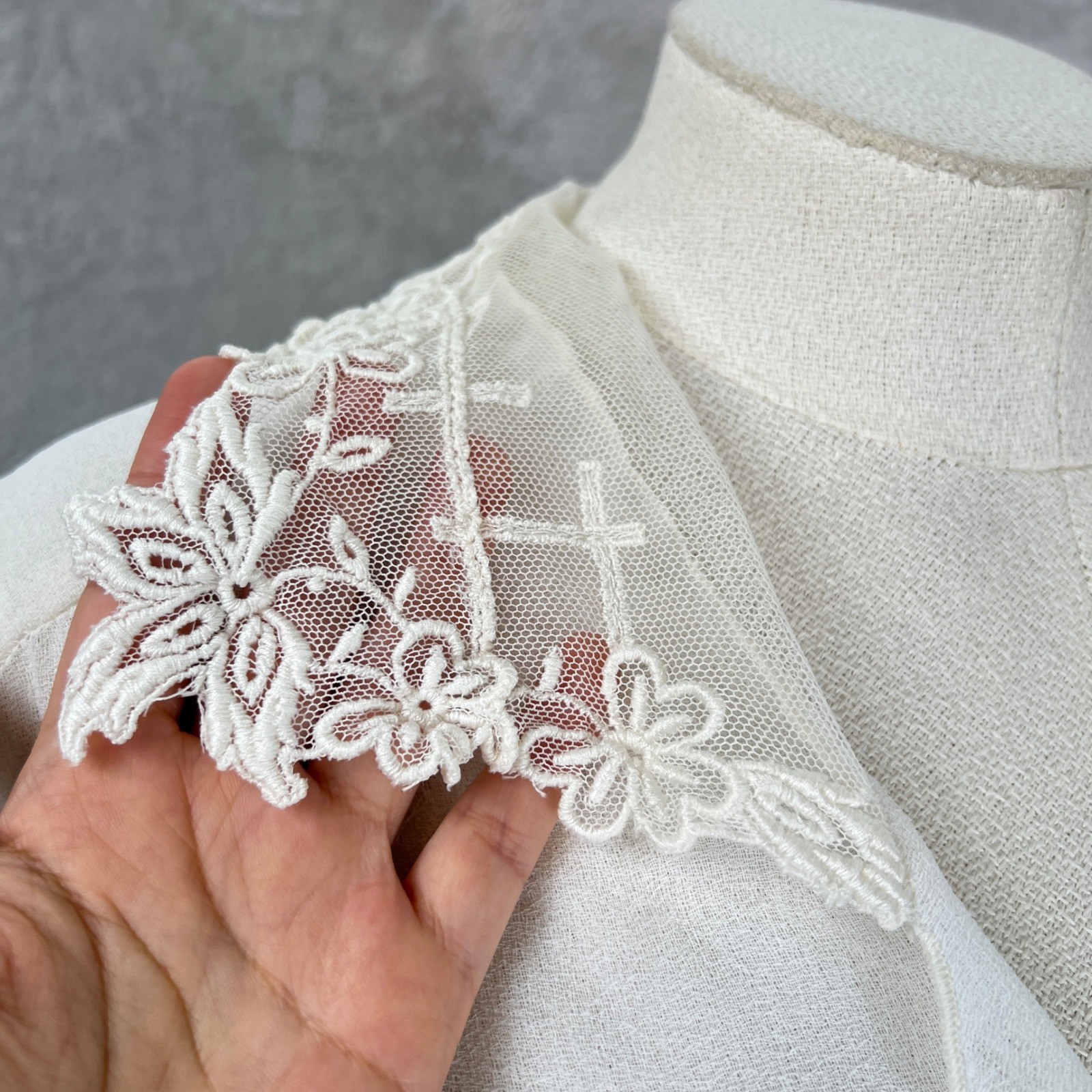 VTG 80s Strauss by Bonnie White Sheer Lace Collar Midi Dress Sz 5/6 modern S/M