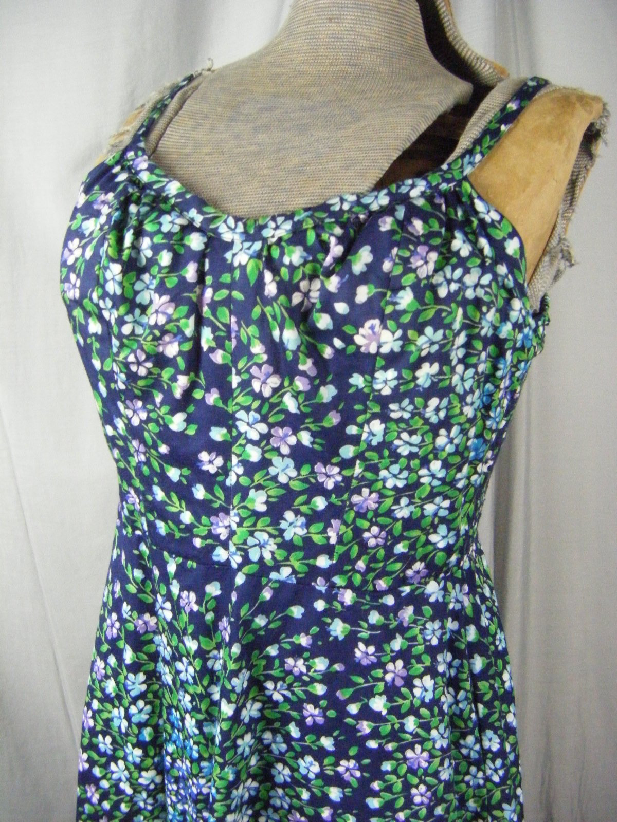 MURRAY MEISNER Vtg 60s Navy Green Floral Sun Swim Dress-Bust 34-37/XS
