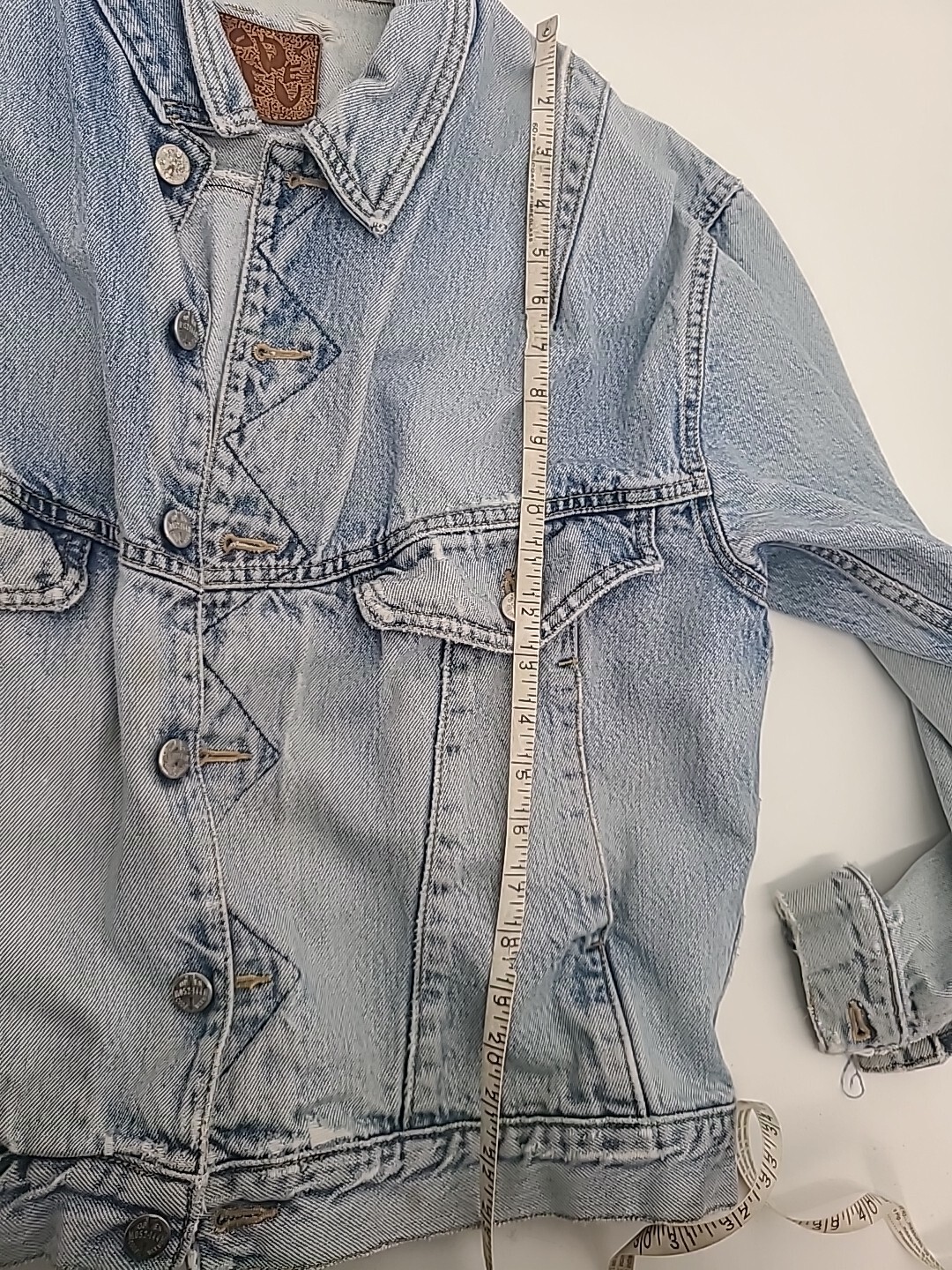 Vintage Code Bleu Light Wash Denim Distressed Jean Jacket XL Retro 80s 90s
