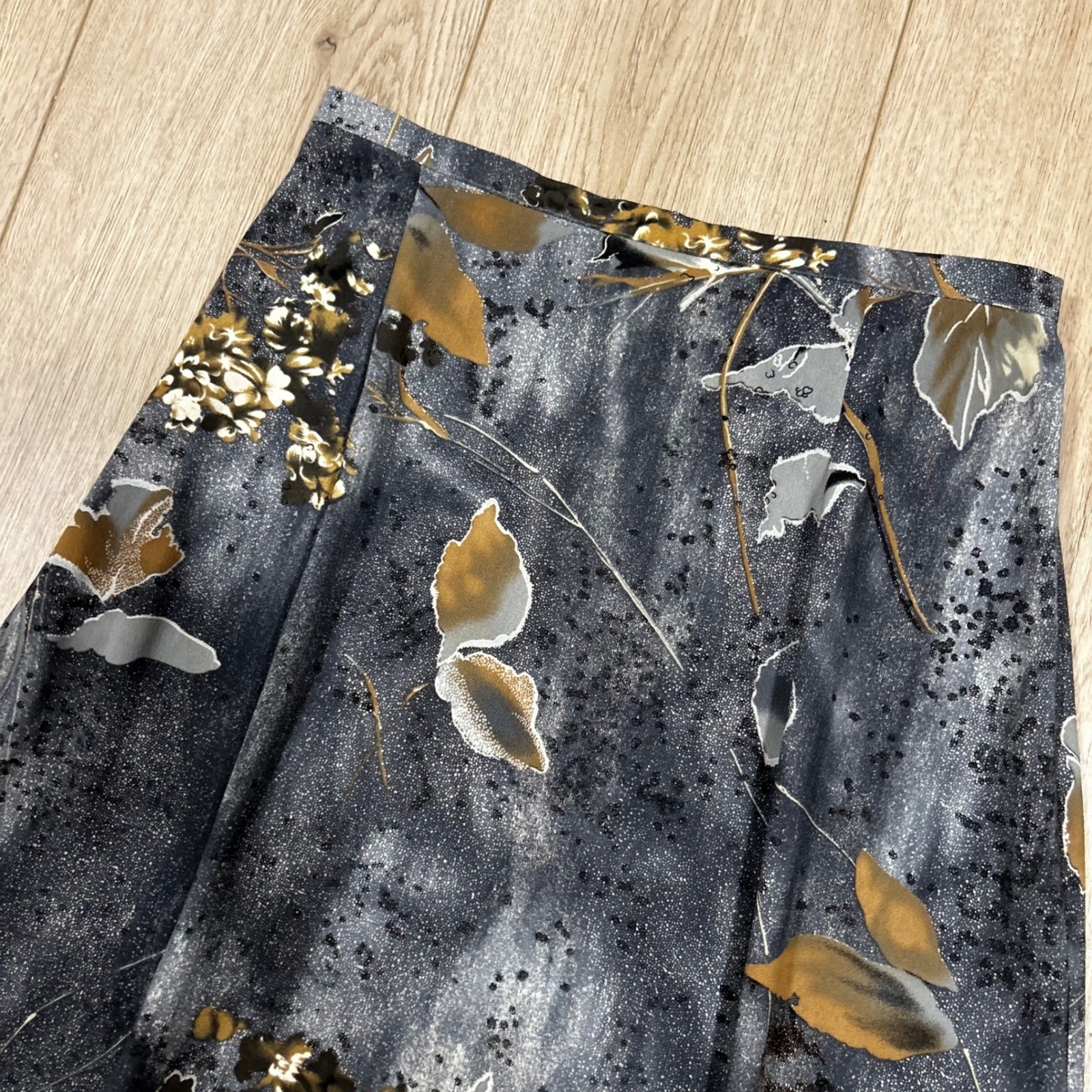 y2k N Touch Vintage Gray Floral Midi Skirt A-Line Abstract Print USA small 26′