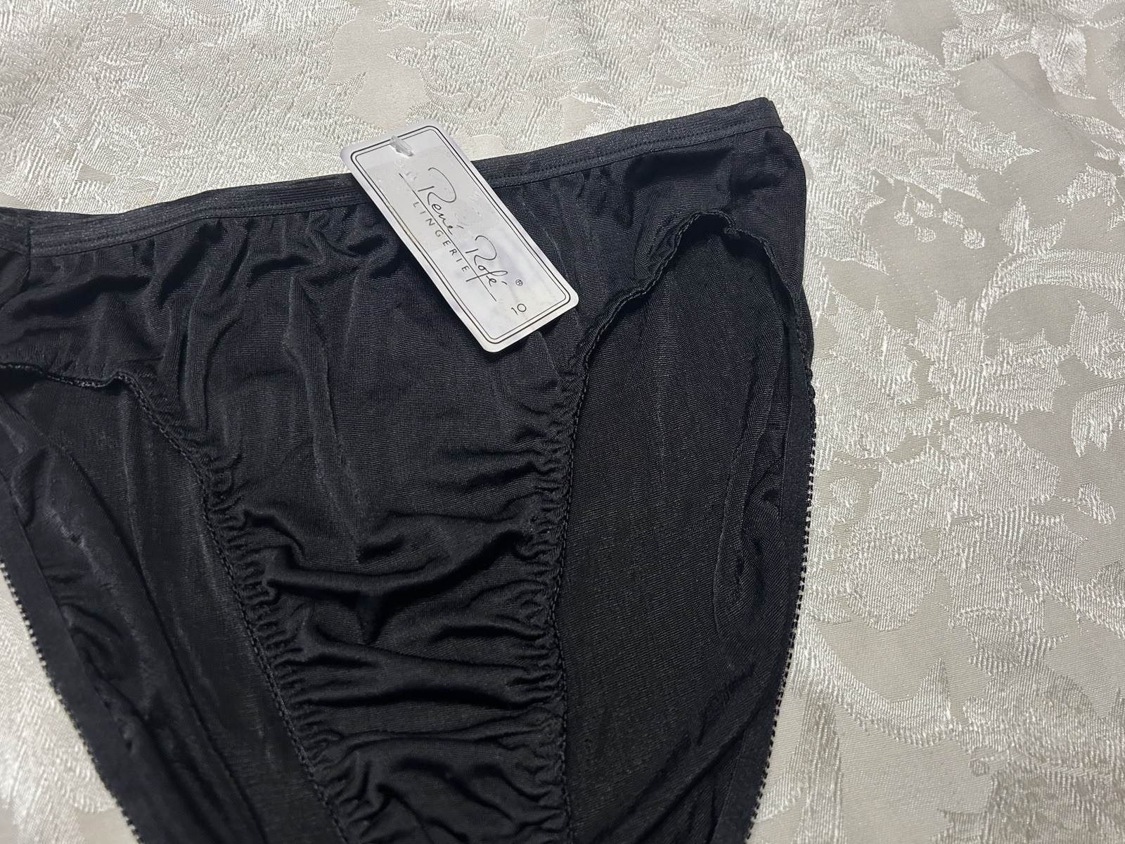 NWT Vtg RENE ROFE’ Feels Like Satin Polyester Hi-Leg 10 Black Panties #418