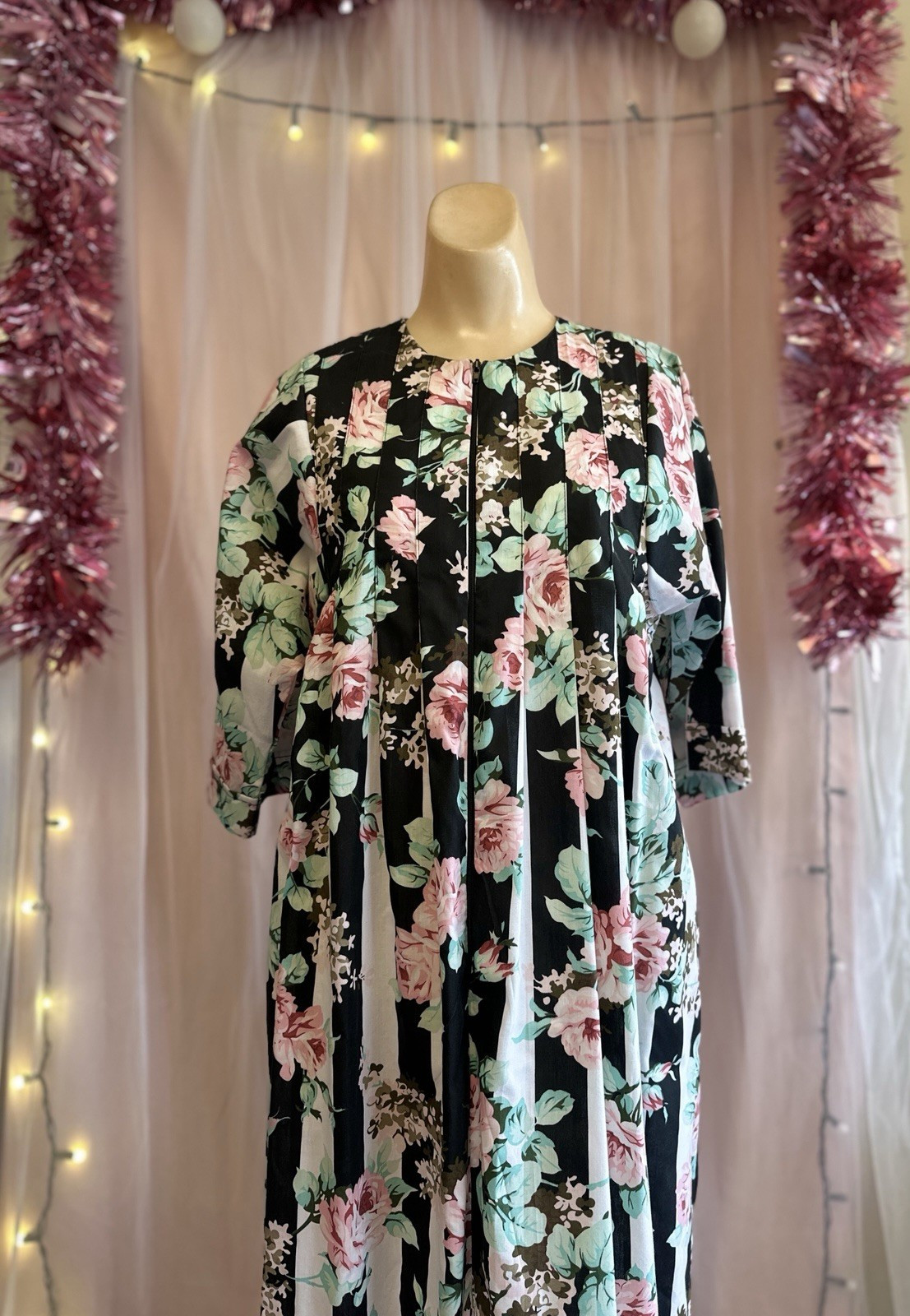 Vintage 80s MuuMuu Nightgown Maxi Dress Floral Print Dressing Gown Loungewear M