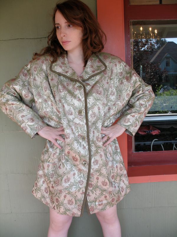 VTG 60s 70s Gino Rossi Gold Metallic Evening Cocktail Coat Floral Brocade XL 1X