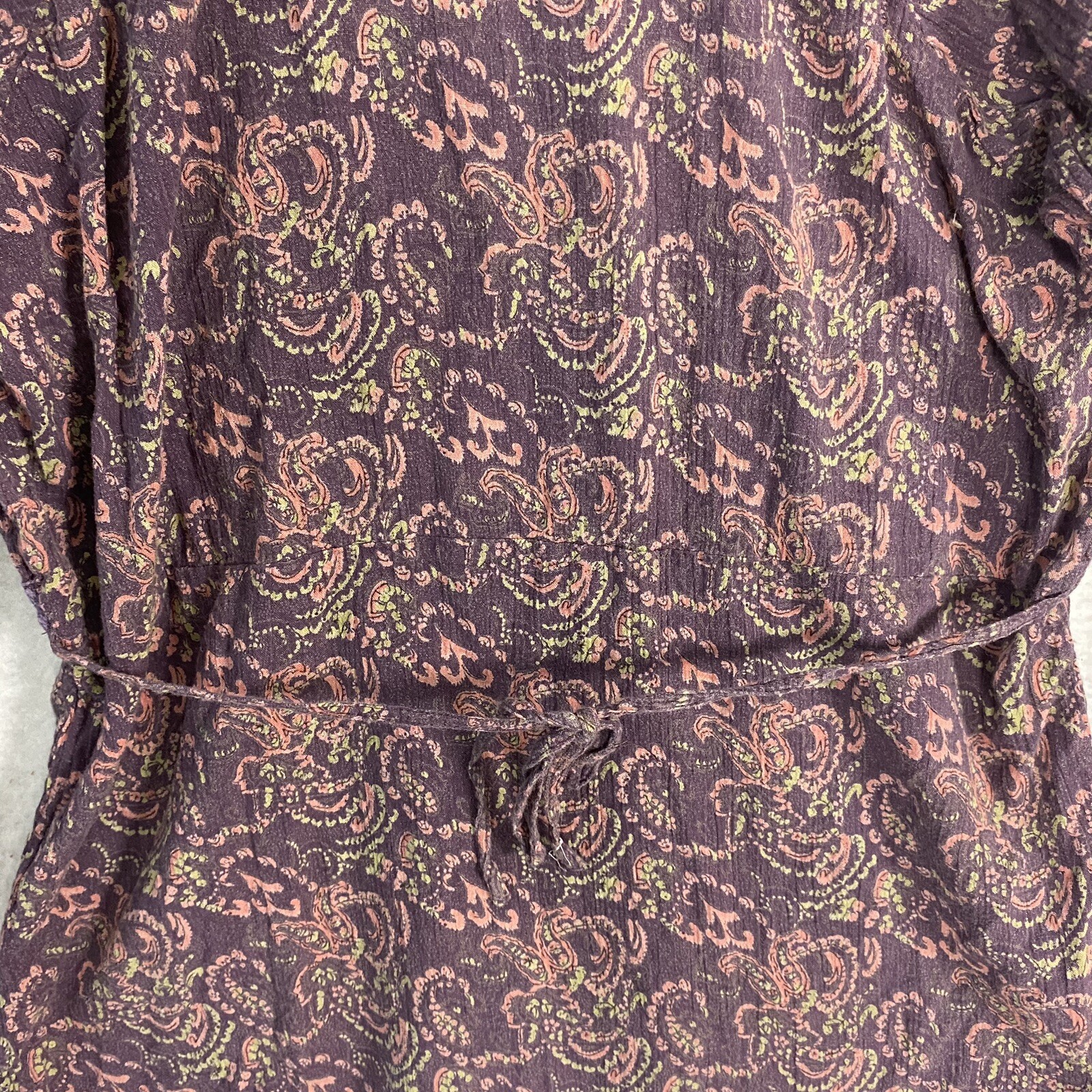 VTG Boho Peasant Balloon Sleeve Gauze Top L Purple Paisley 90s Blouse