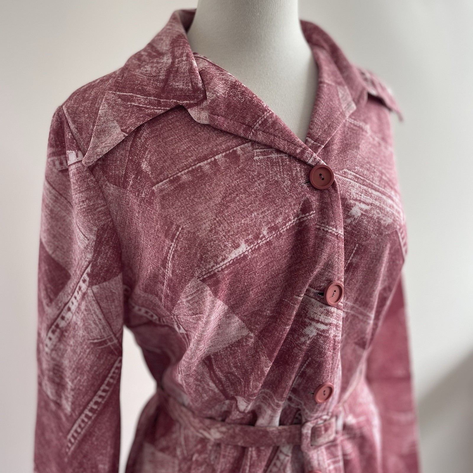 Vintage Original 70s unworn Size XL – 2XL Shirt Dress Pink Patchwork 'Helka’