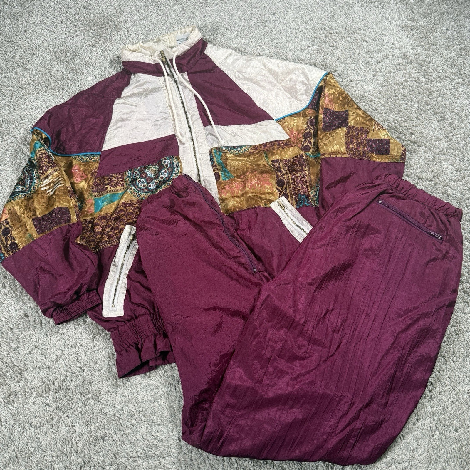 Vintage 80s 90s Tracksuit Womens Petite Large Purple Windbreaker Jacket Pants