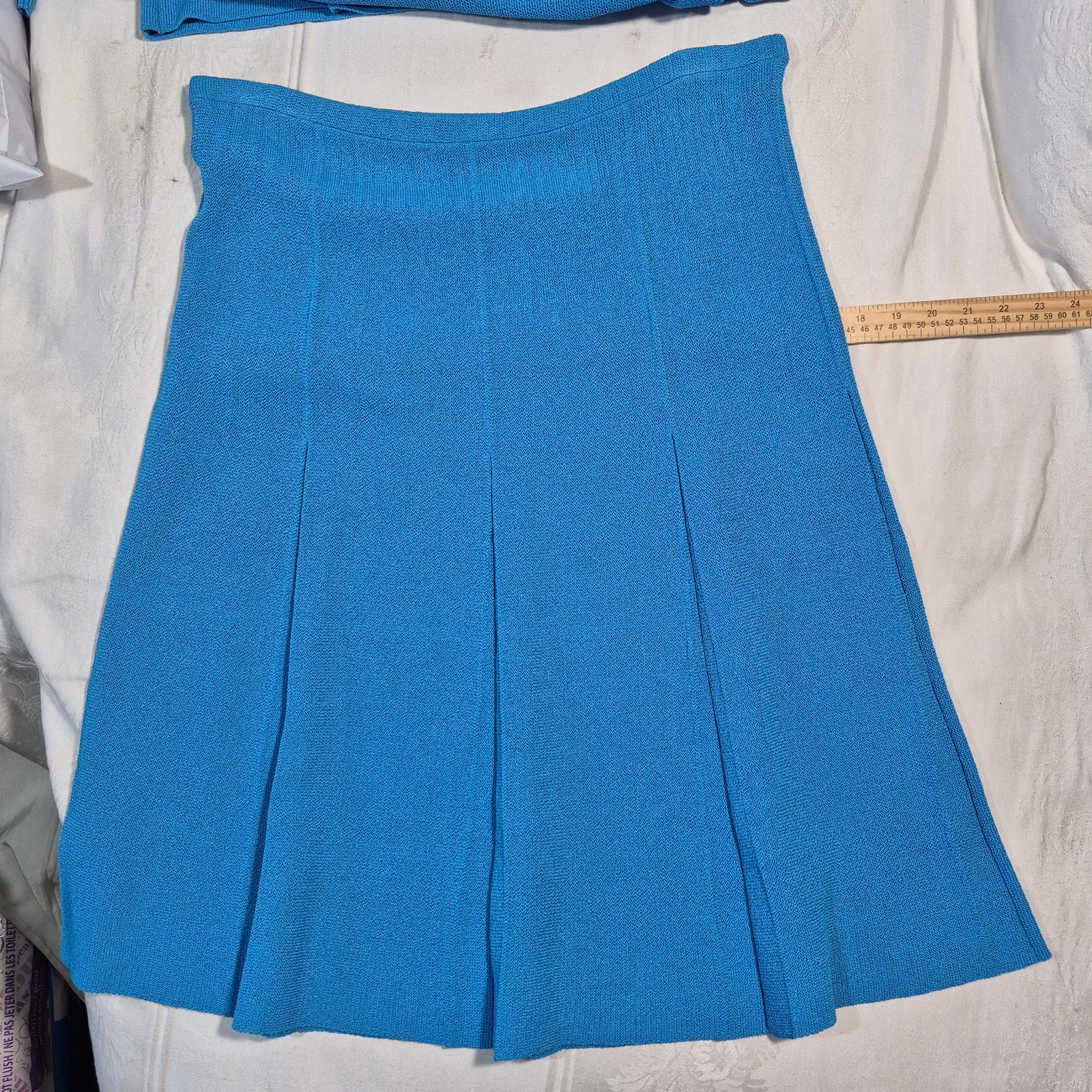 Vtg Castleberry Knit Skirt Suit Set Womens 14 Royal Blue Gold Button 80s MINT