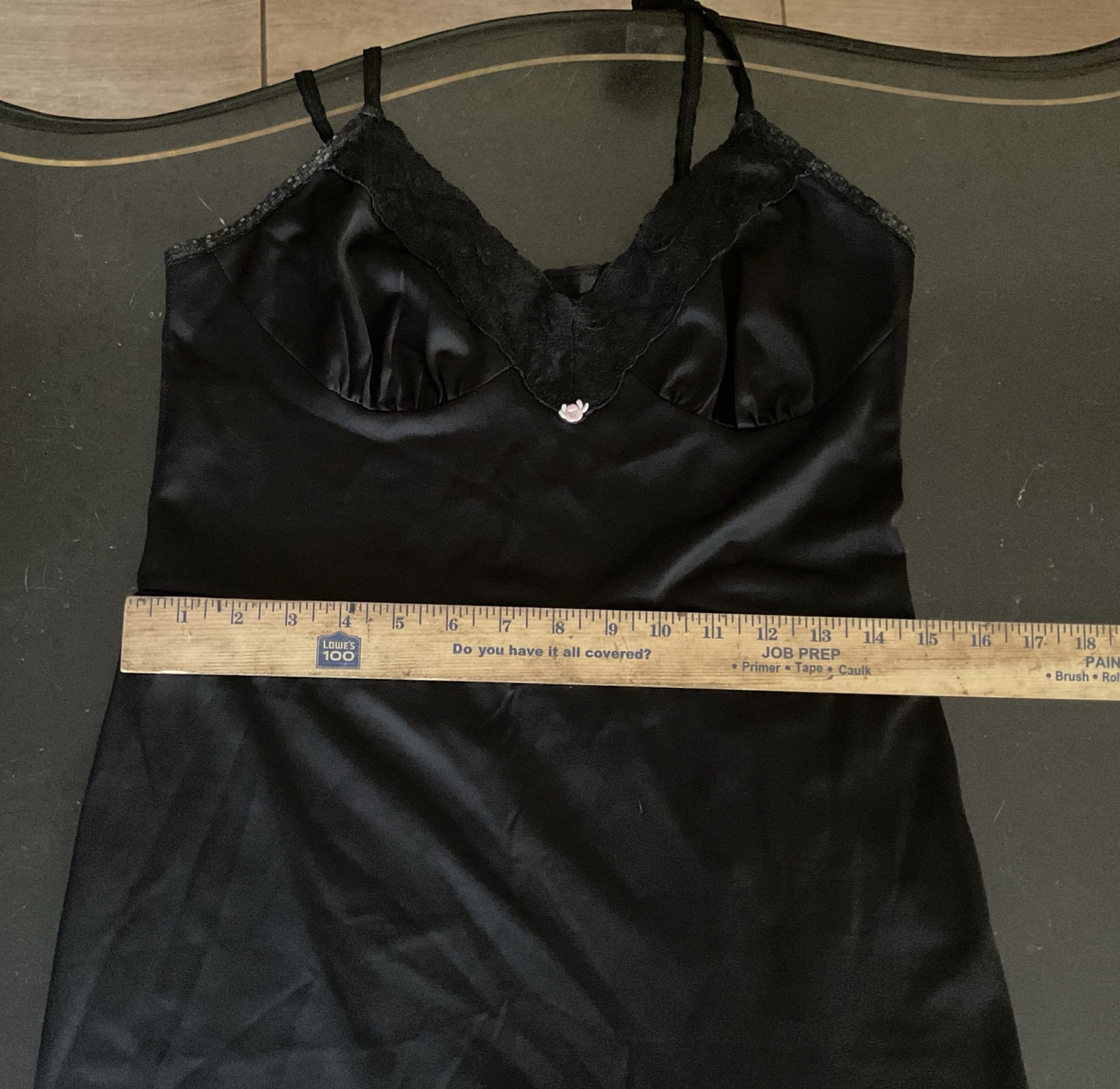 VINTAGE ST MICHAEL BLACK NYLON BLEND W/FANCY HEMN NIGHT GOWN LINGERIE 34 UK 8hc