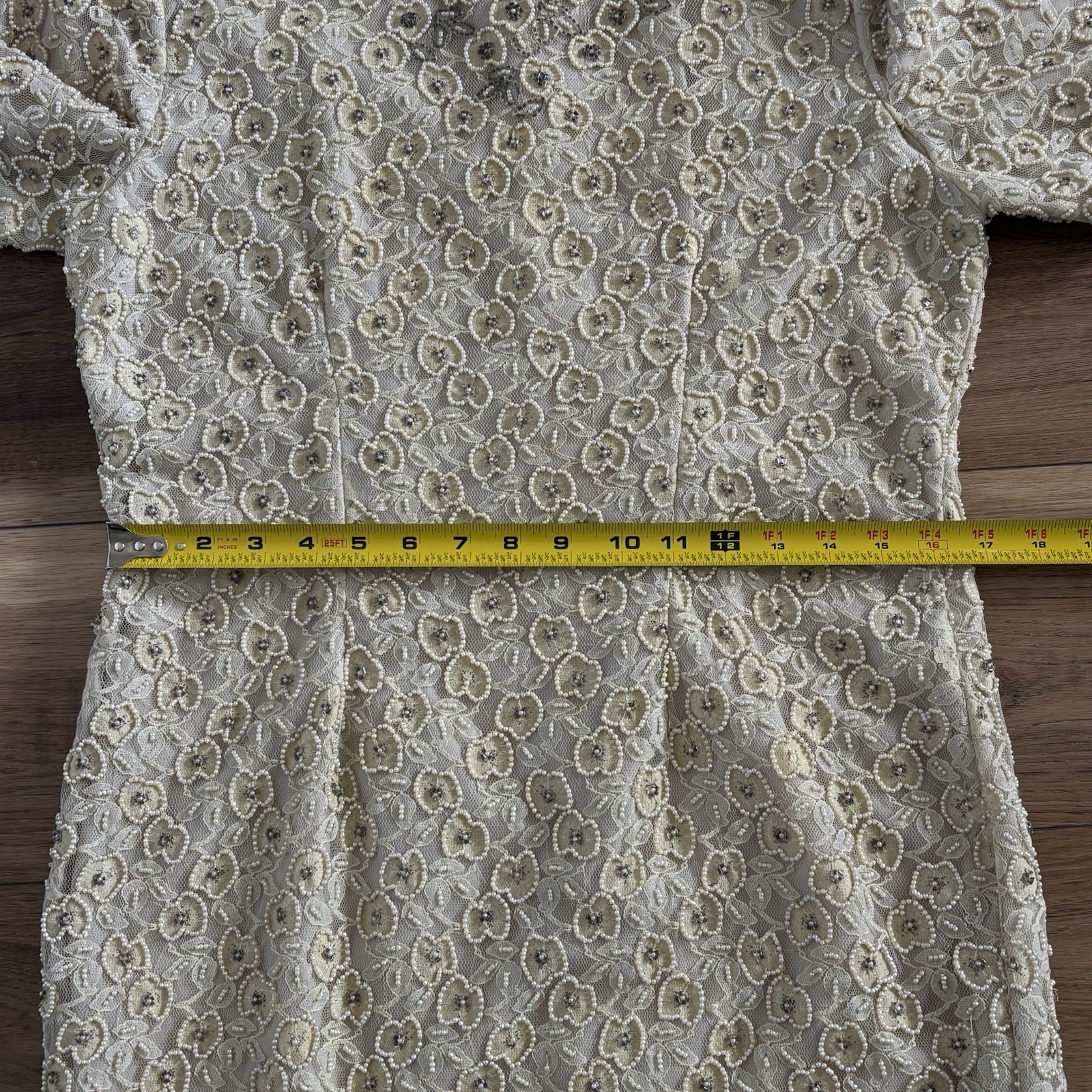 Vtg Women’s Stenay Cream Black Glass Beaded Lace Cocktail Formal Shift Dress 8