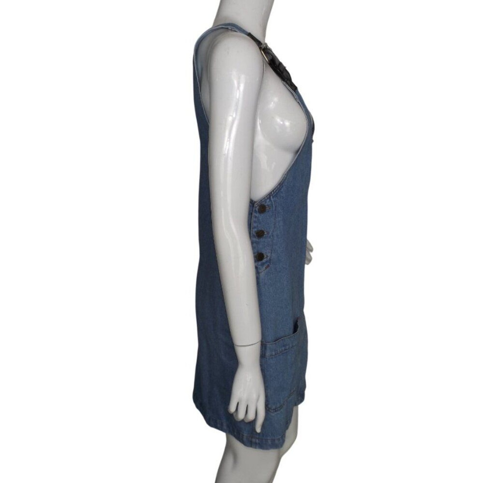 SPEED CONTROL Denim Jumper/Skirt-all, S, Shoulder buckles, Pockets, Vinyl straps