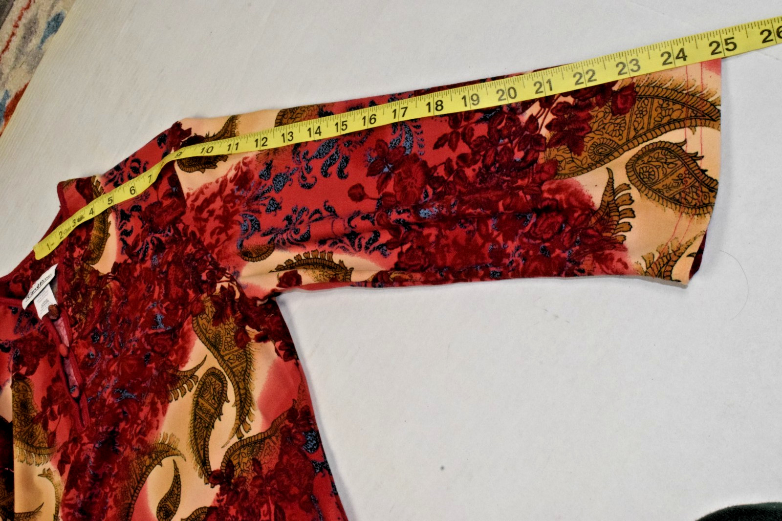 Vintage Top Carol Rose Size L 90s Burgundy Gold Paisley Quarter Button Made USA
