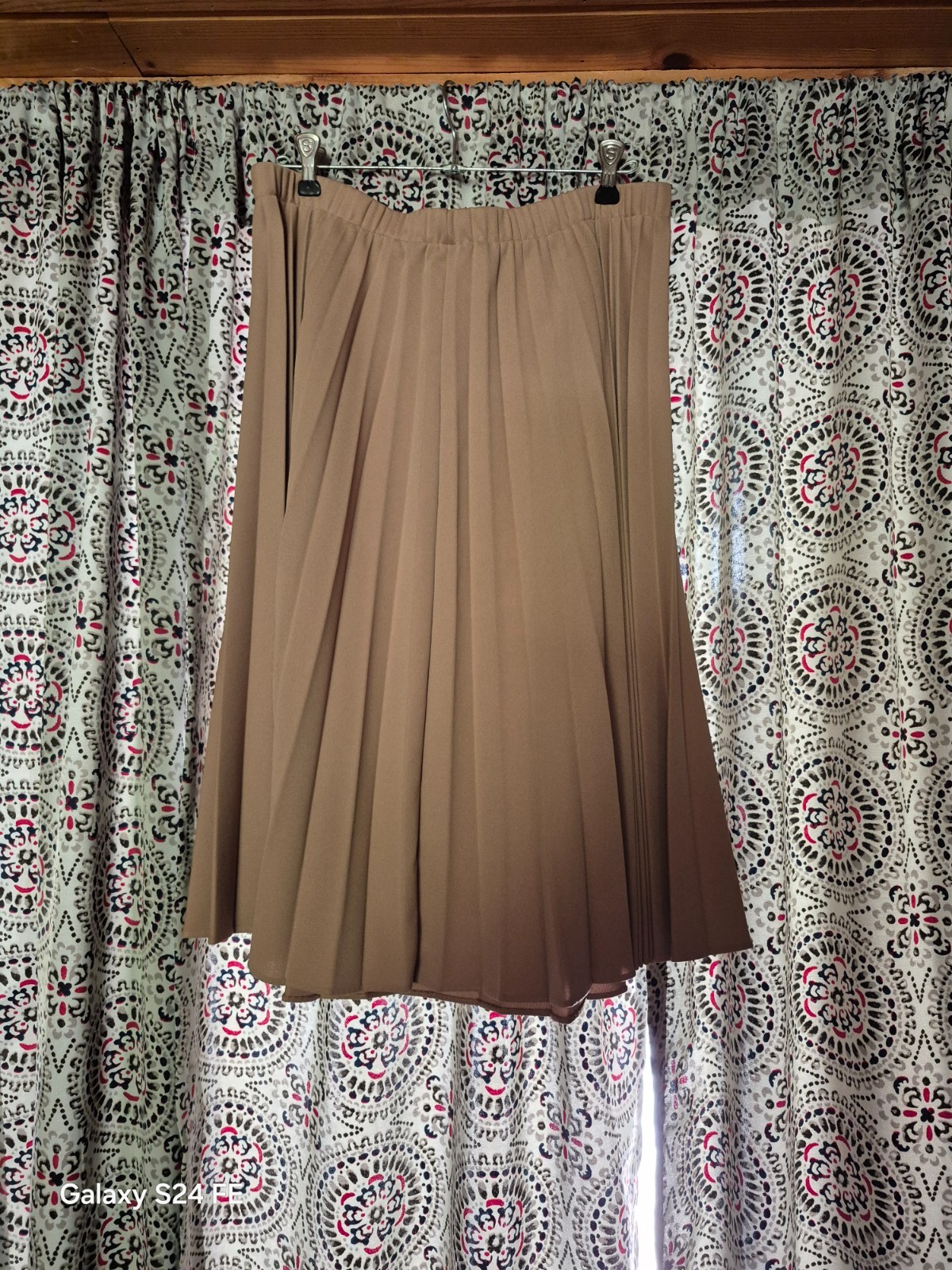 Vintage Talbots Pleated Midi Skirt Tan Taupe Brown Elastic Waist Boho Casual 16
