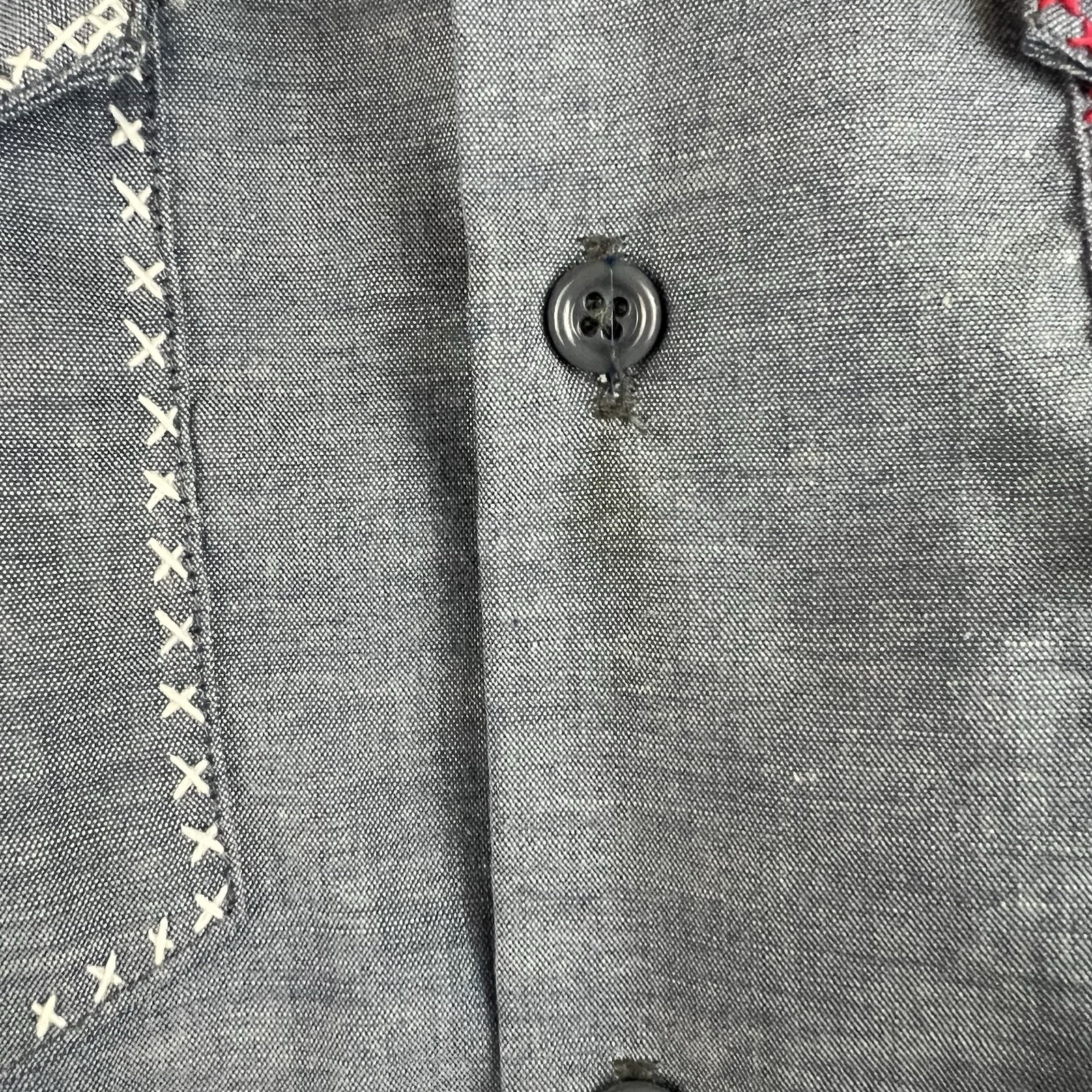 VTG 70s Key Imperial Embroidered Flowers Chambray Work Shirt Boho Hippie L USA