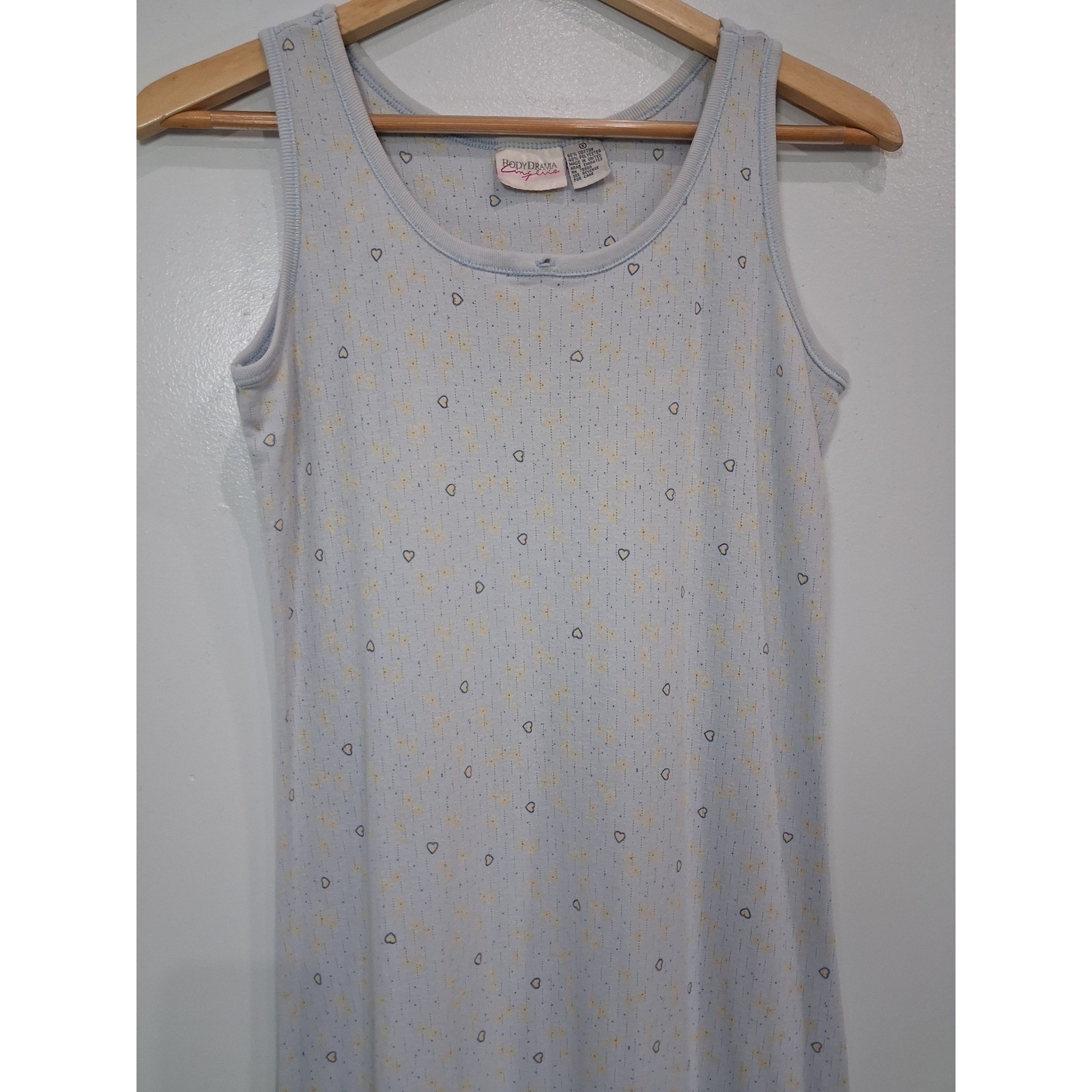 Vintage Body Drama Lingerie Light Blue Heart Pointelle Lettuce Hem Nightgown S