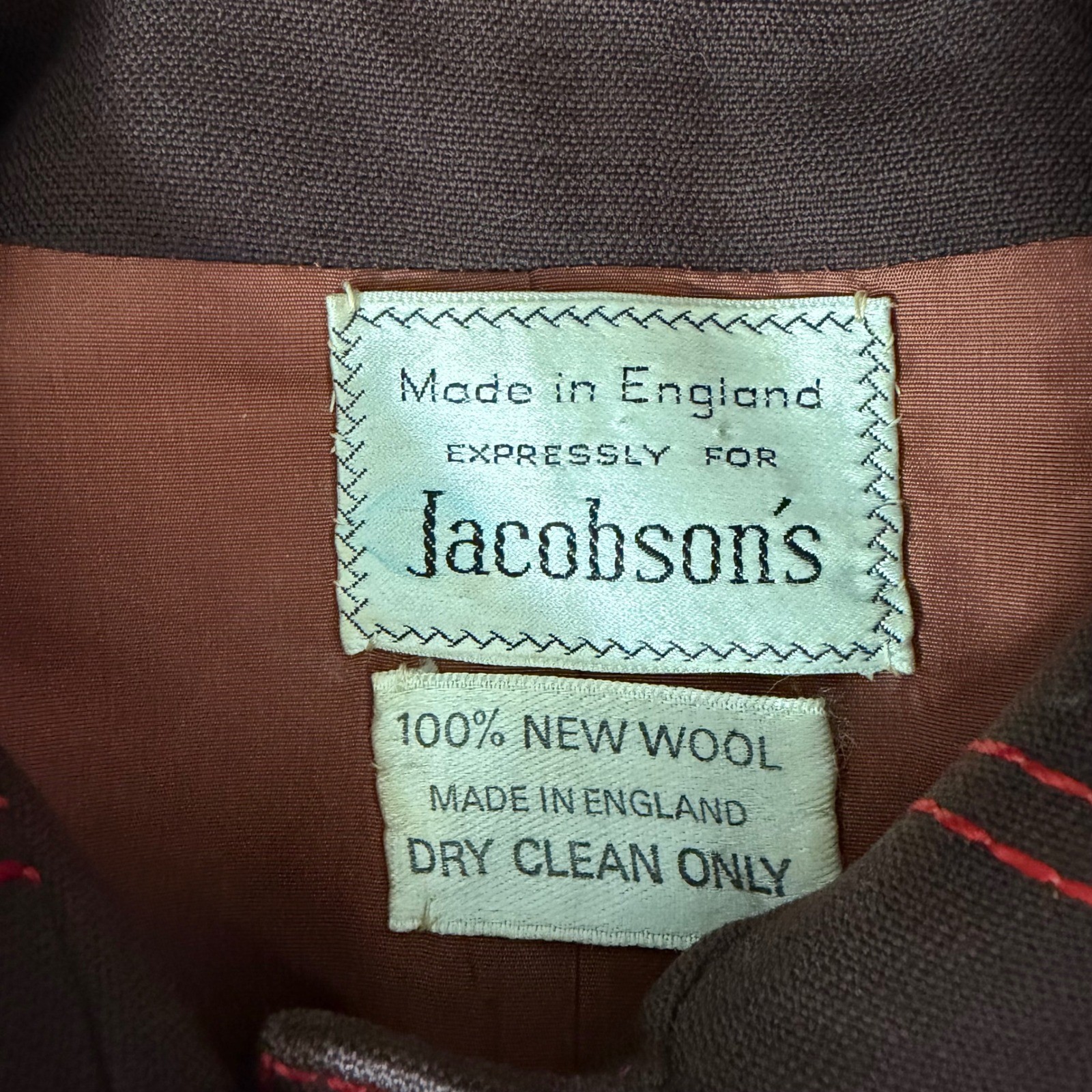 Cojana for Jacobson’s Vintage Wool Blazer Brown Red Contrast Stitch England 100%