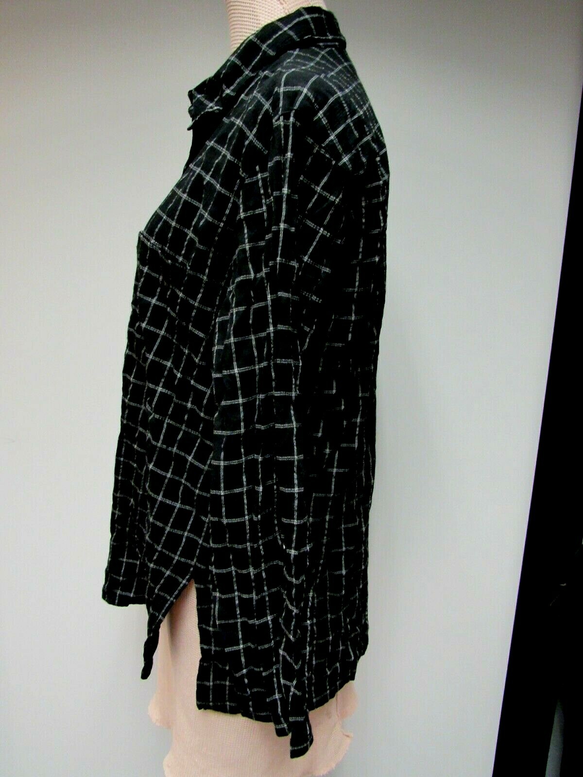 VTG CHICO’S DESIGN Cotton Blend Blouse Top Crinkle Plaid Black White 3 l XL EUC