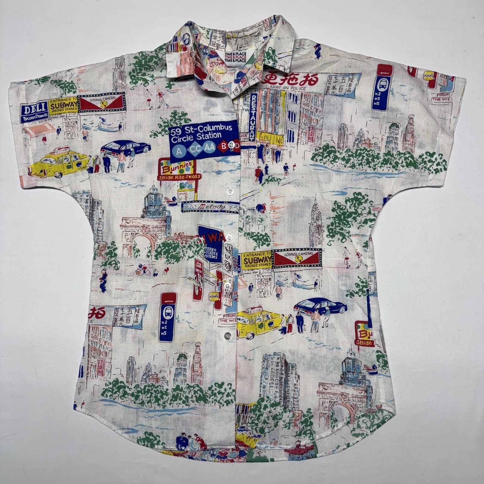 Vintage 70s 80s Women’s Camp Retro Shirt New York City NYC Broadway AOP Sz XS/S