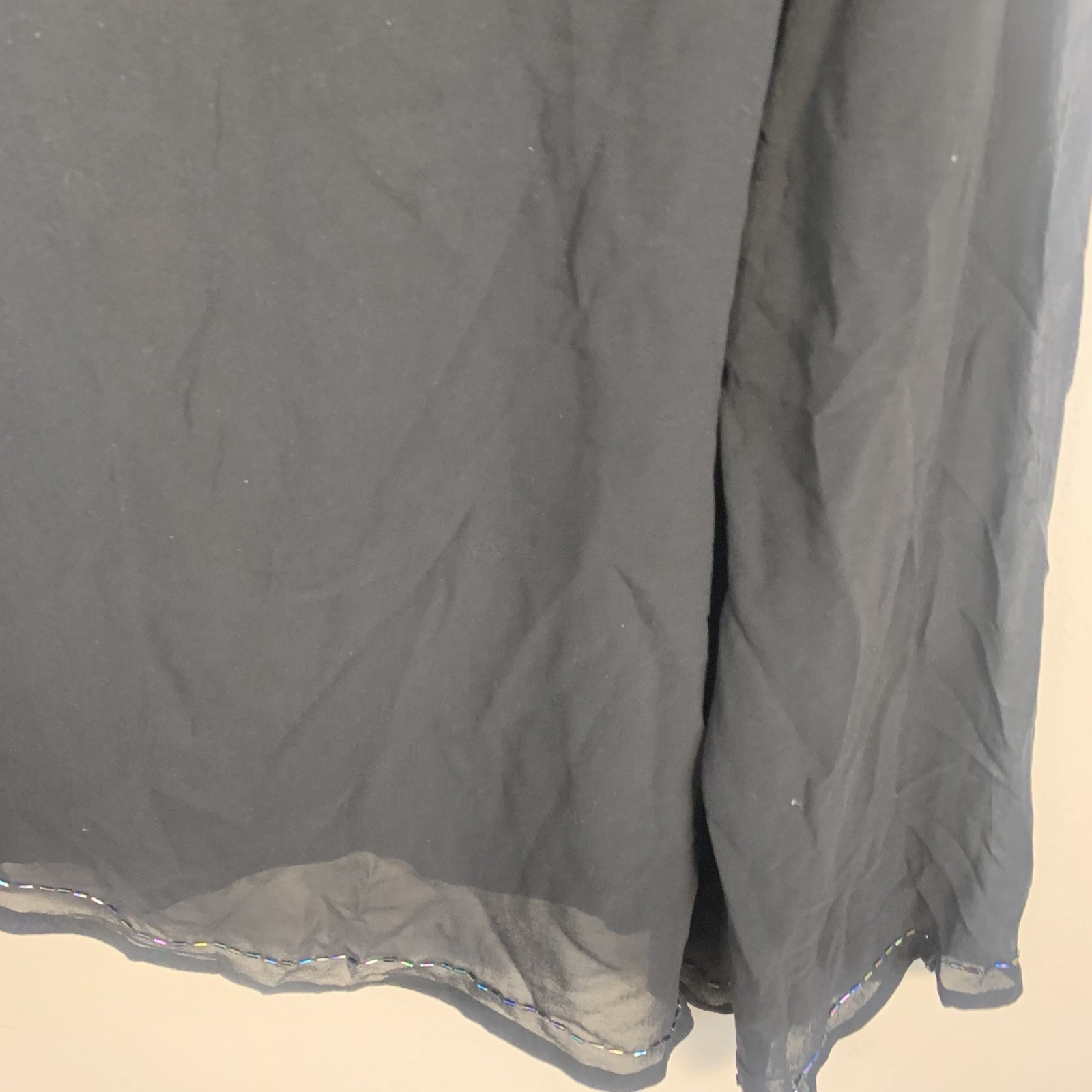 VTG Carole Little 100% Silk Sheer Beaded Blouse Black Sz 16