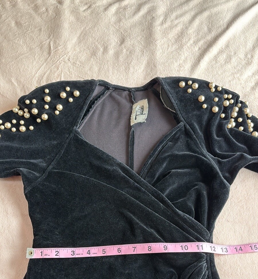 Tadashi Shoji Vintage Velvet Wrap Dress with Pearls