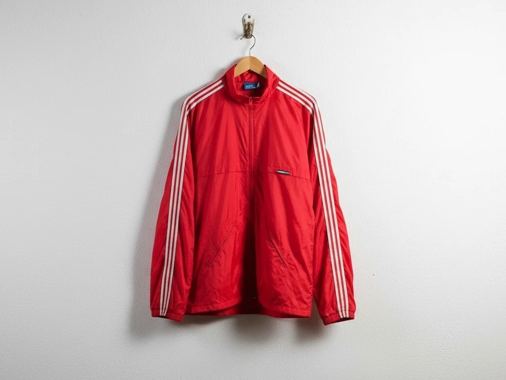 Vintage 80s Adidas Windbreaker Jacket Men’s L Red Nylon Trefoil Logo Retro Zip