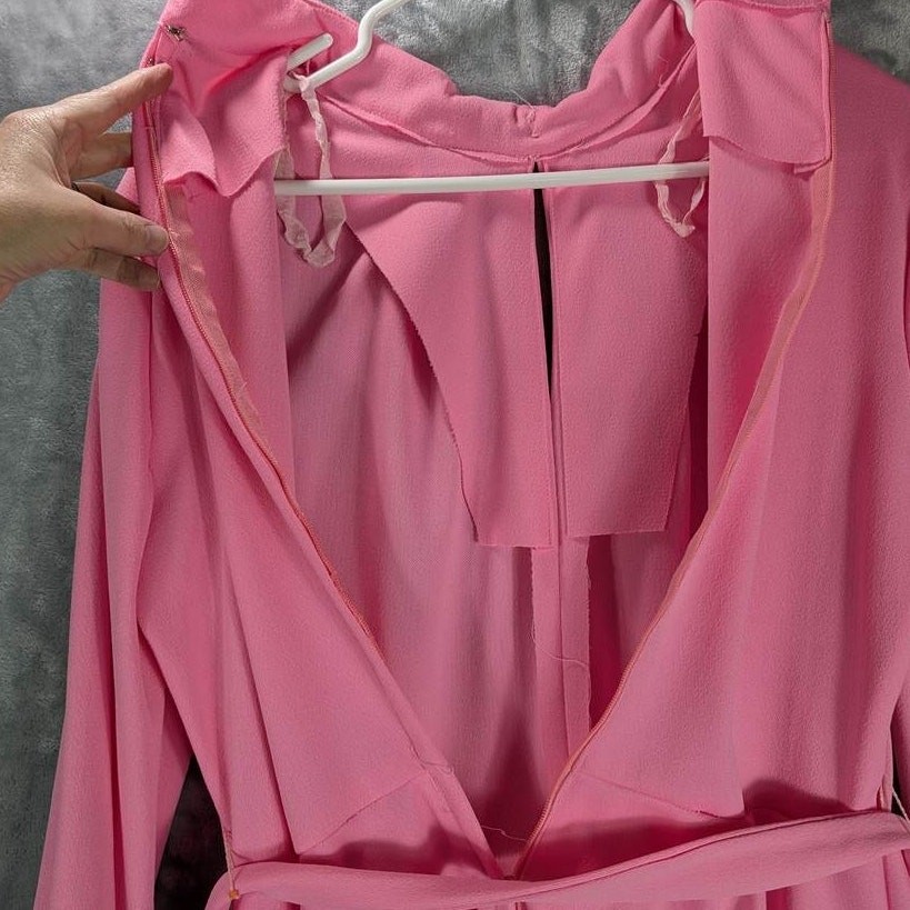Vintage Dress 18 Pleated Pink Long Sleeve Zip Knee Length Collar Pearl Buttons