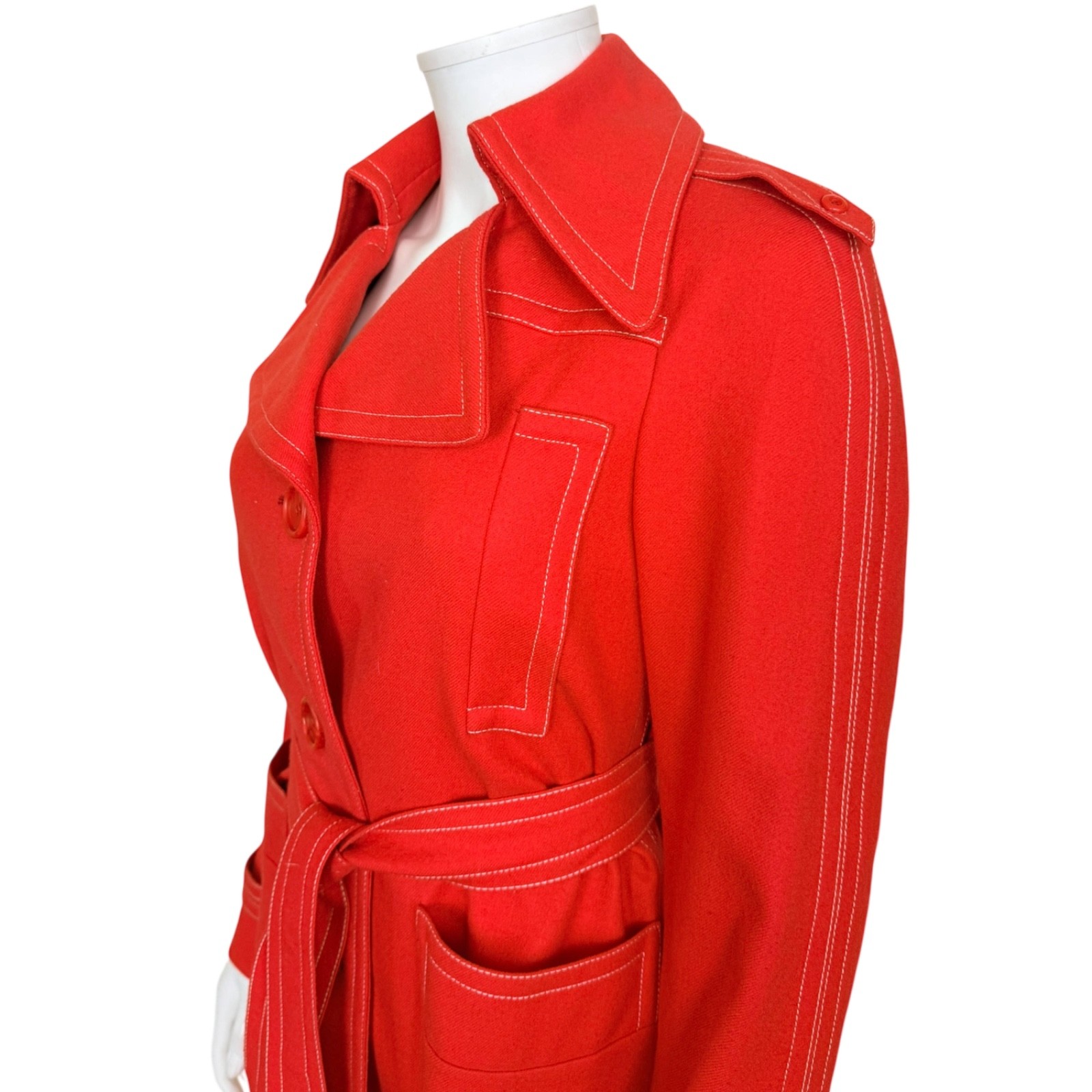 Vintage 1970s Ted Lapidus Paris Red Wool Belted Jacket Exclusive Boutique Design