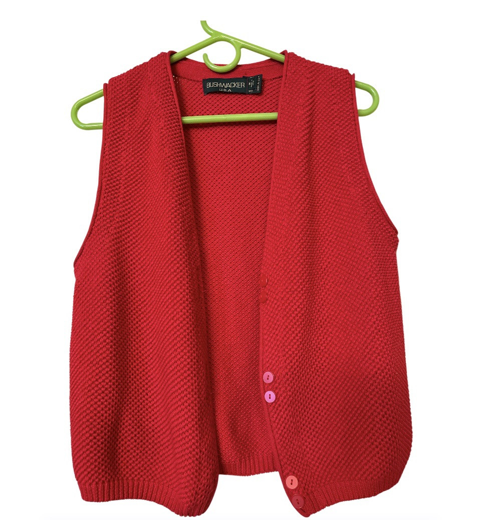 Vintage BUSHWACKER Original Red Grandpa Style Sweater Vest Medium