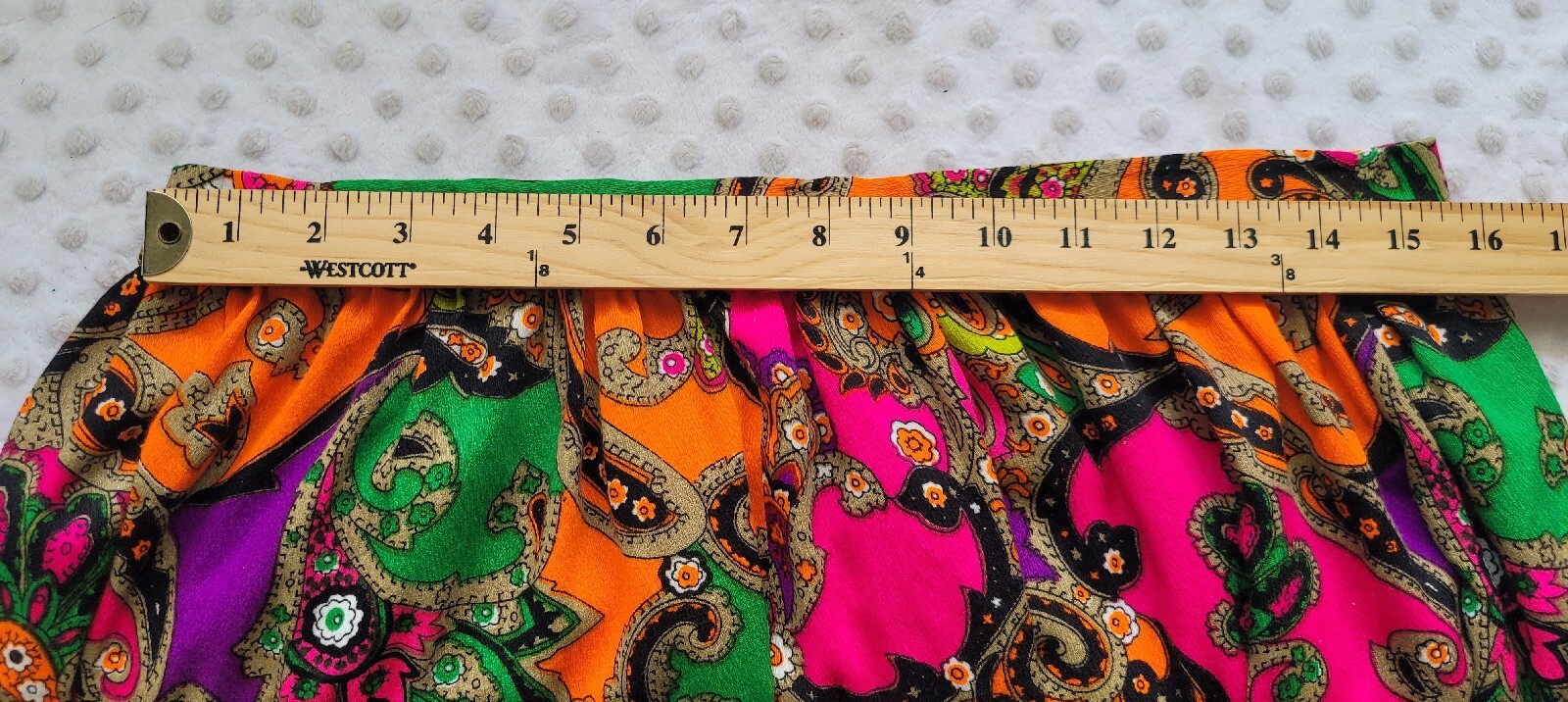 Vintage 1970s Paisley Skirt Women’s Large Neon Boho Hippie Festival Knee Length