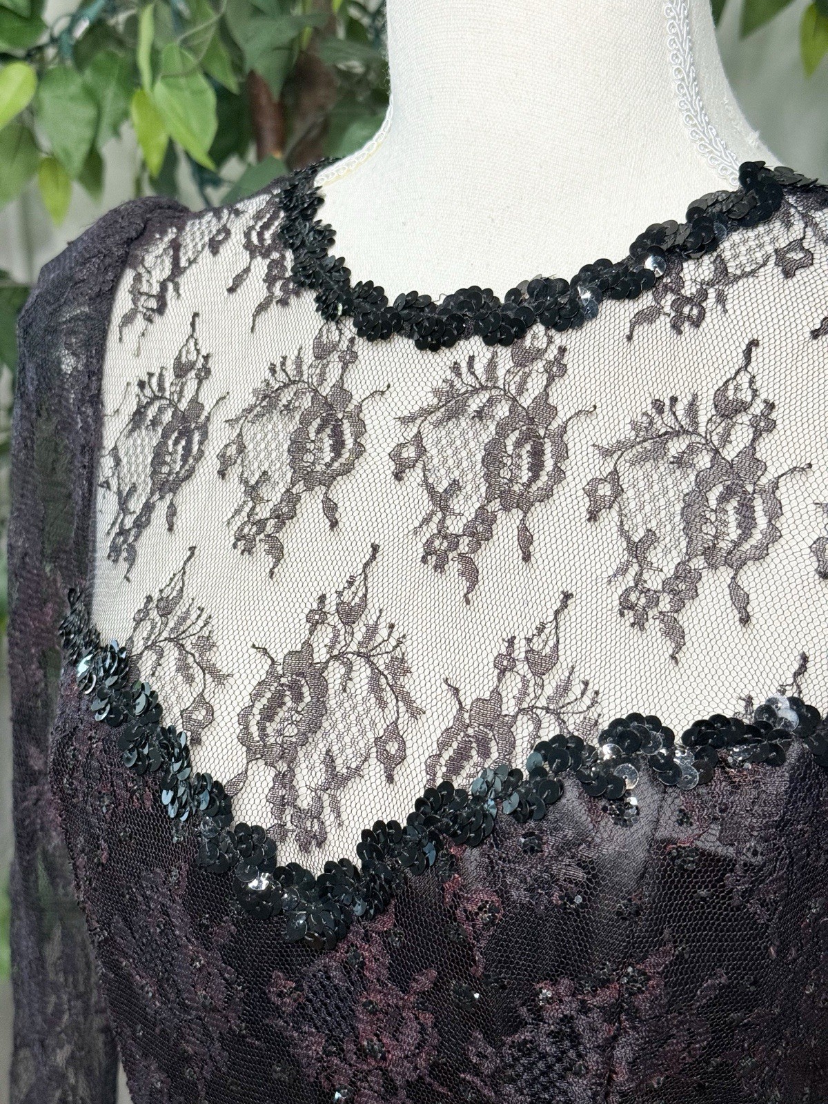 Vintage Gunne Sax Jessica McClintock Black Purple Lace Midi Dress Size 7