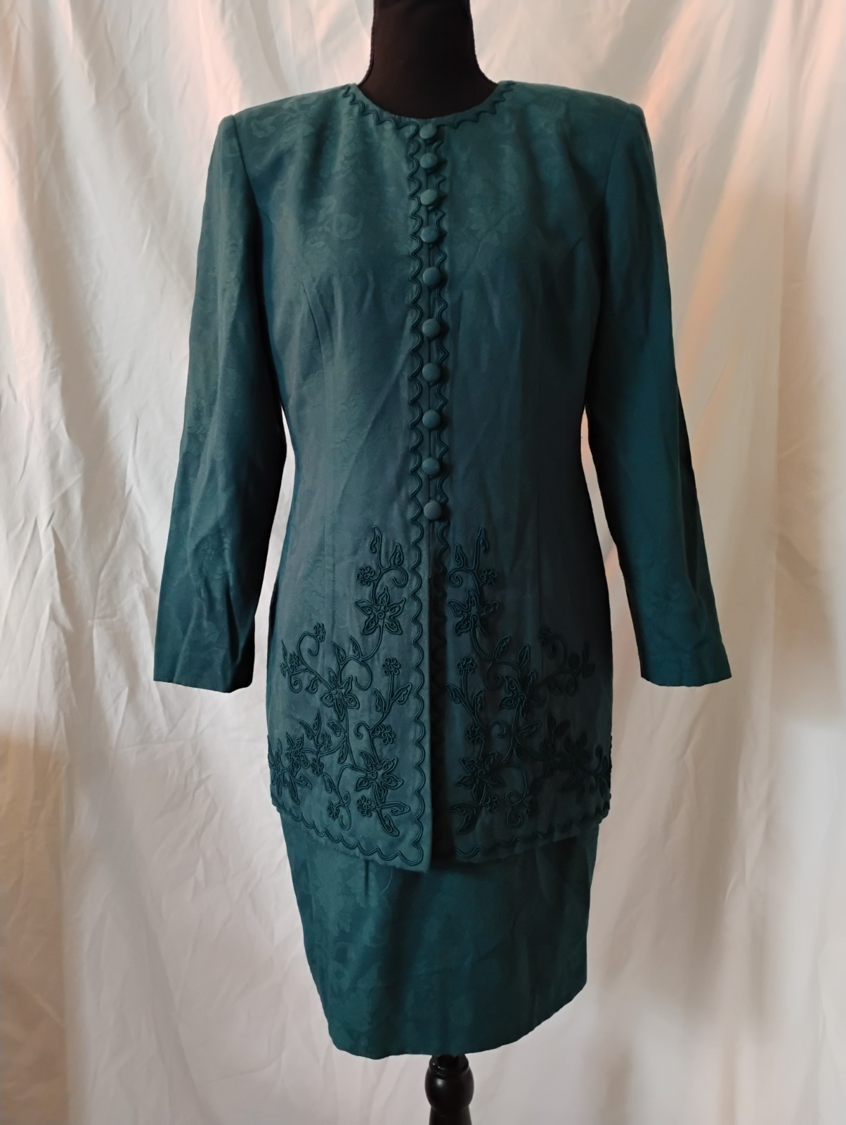 Vintage Karin Stevens Hunter Green One Piece Dress Petites Size 8 Floral