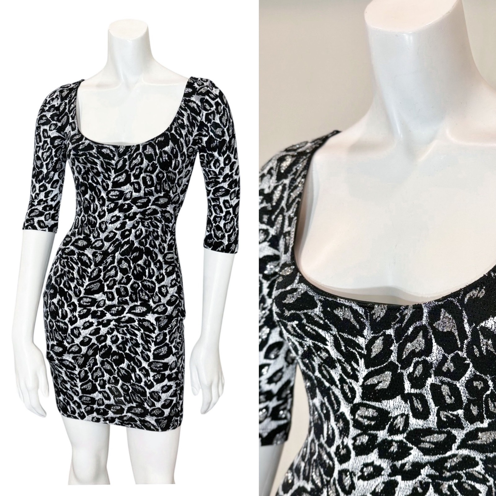 Vintage 90’s GLITTER ANIMAL PRINT BODYCON DRESS S y2k Party Mini Sexy Clubwear