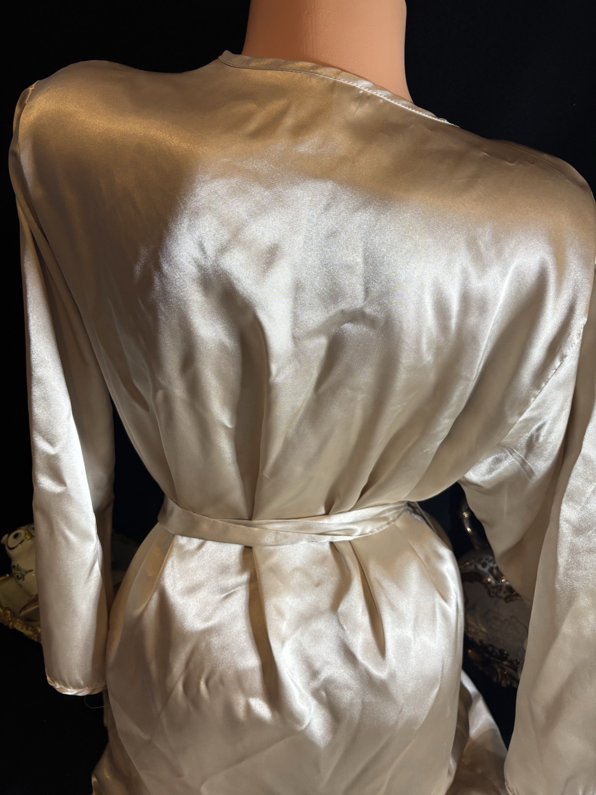 Vtg Soft Satin Nightie Long Dressing gown Soft Nightie Frilly Dress Robe Gold