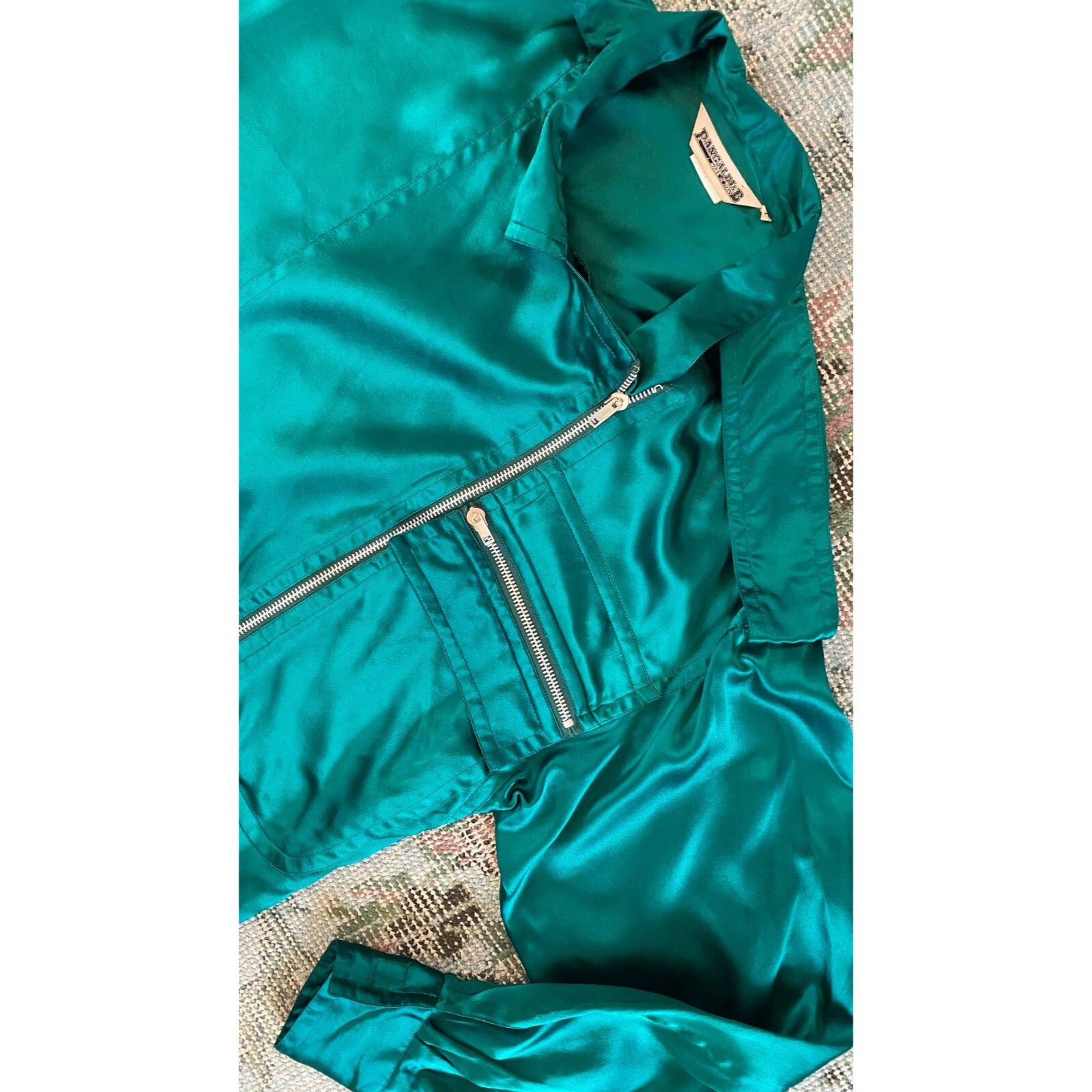 VTG Pancaldi & B Italy silk Blouse zipper S M Italy top emerald green