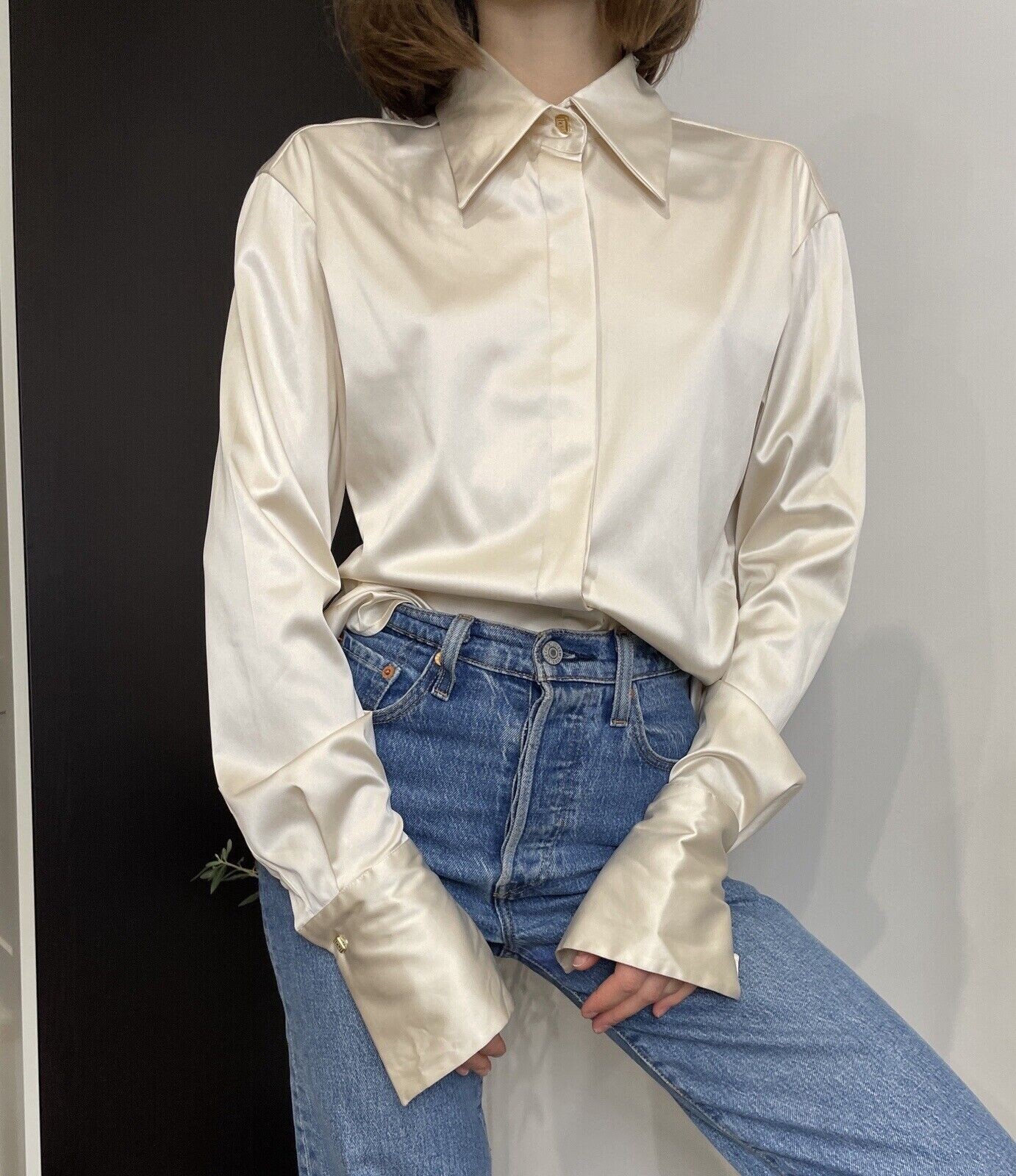 Vintage Versace Classic V2 Silk Shirt Ivory Blouse Top Size 44