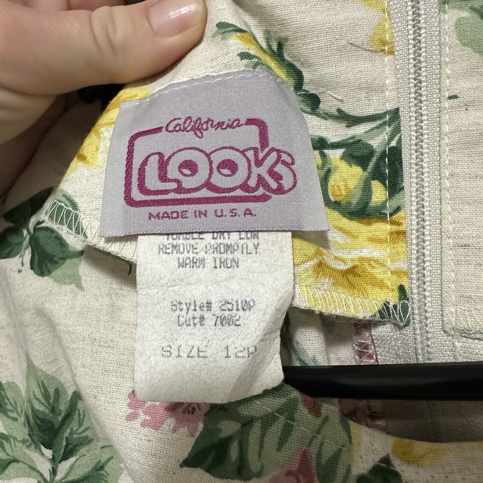 Vtg 80s California Looks Floral Midi Dress Cotton Linen Belted Made in USA 12P