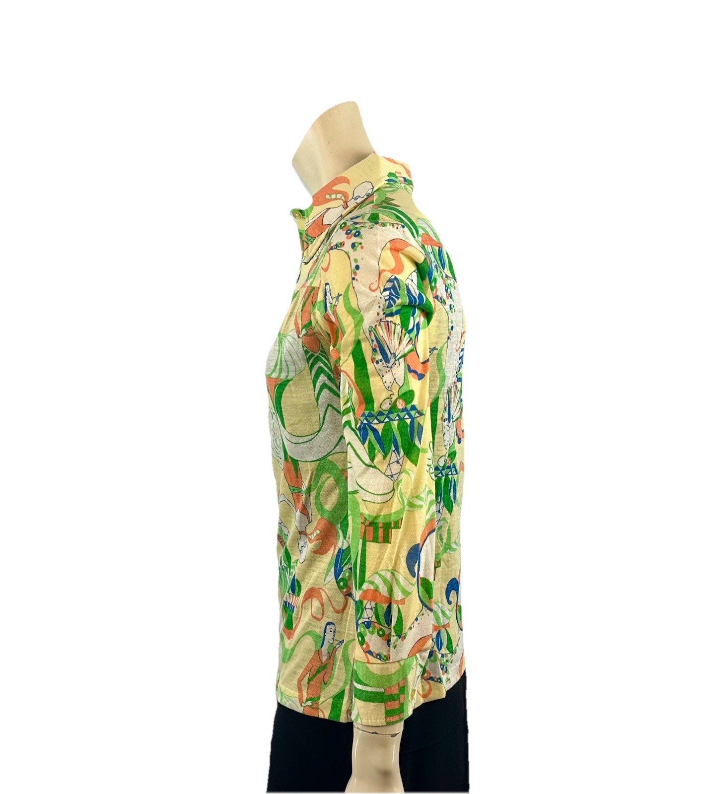Langtry Ltd Vintage 70’s Womens Hippy Chic Print Long Slv blouse Size Small