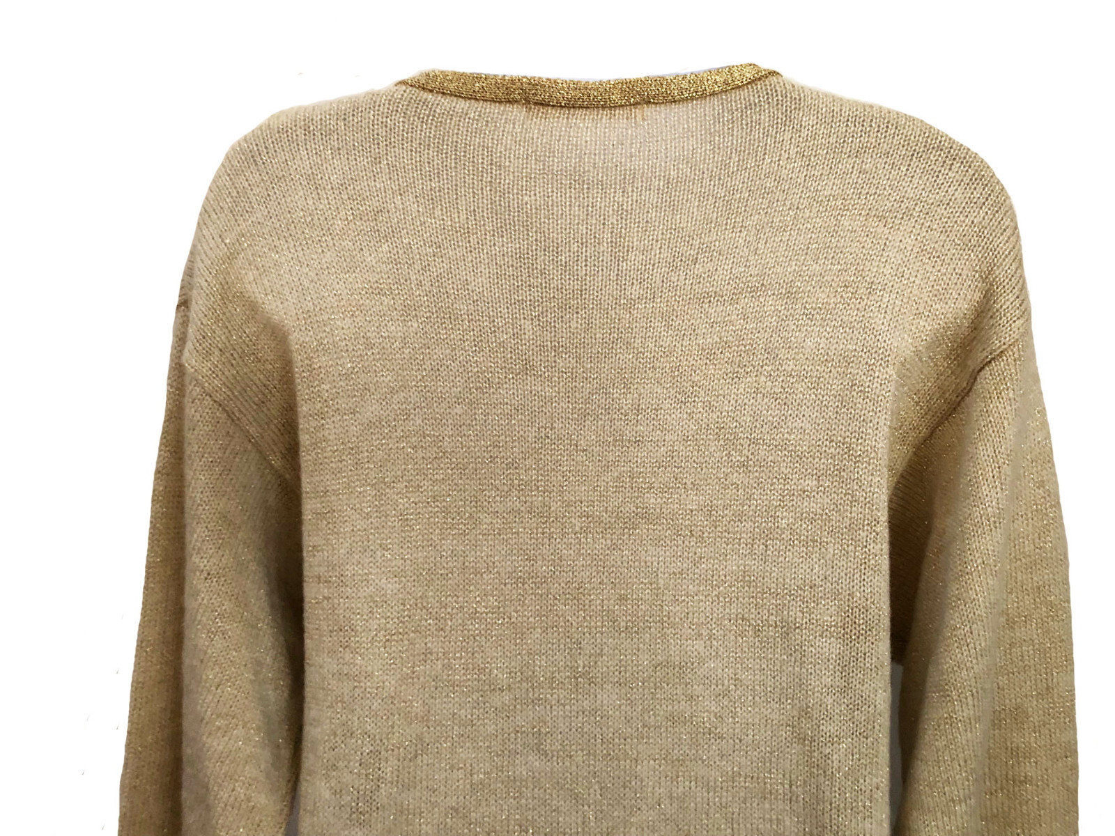 Halston III VTG 70s Pale Beige metallic Gold Trim Sweater Sheath Chic Dress M