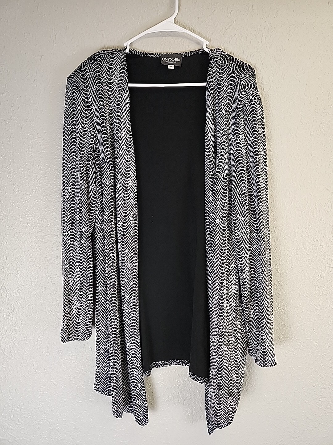 VTG Onyx Nite Black/Silver Glitter Open Front Cardigan SZ 16