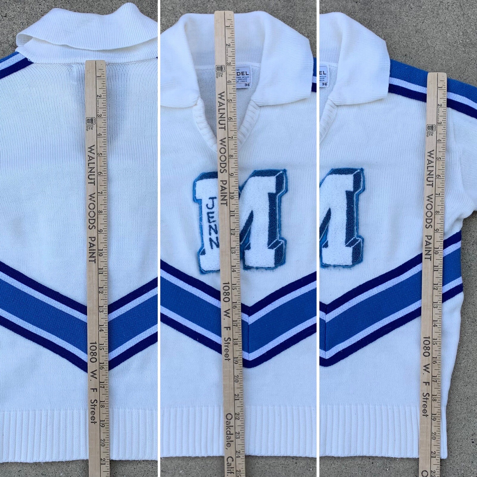 vintage cheer cheerleader sweater “letter M” Kandel Knitting Mills size 36