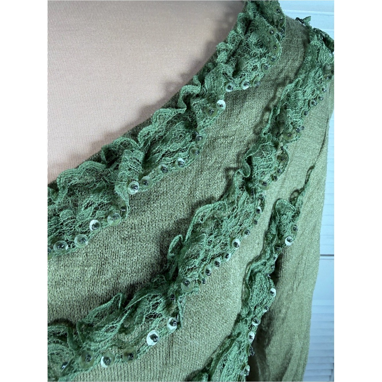 Olive Green Boho Patchwork Lace Tunic Top Fairy Grunge Y2K Boutique