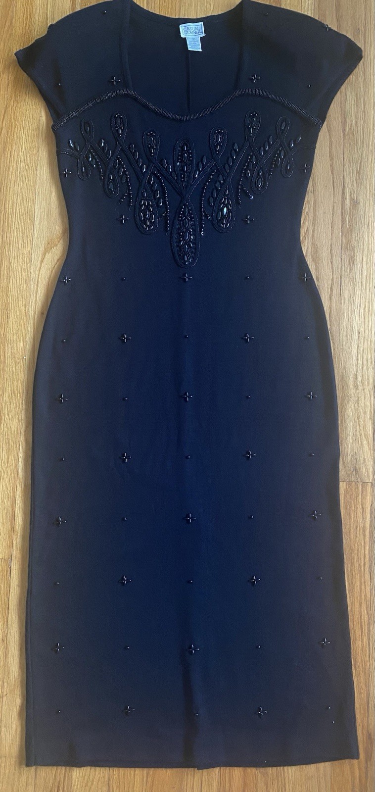 Vintage 90s CASUAL CORNER Beaded Sweater Dress *Medium* Wool Blend Embellished