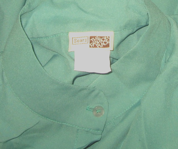 Vintage 1970s SEARS Fashion Place Green Sheer Lightweight L/S Blouse + Xtras 12