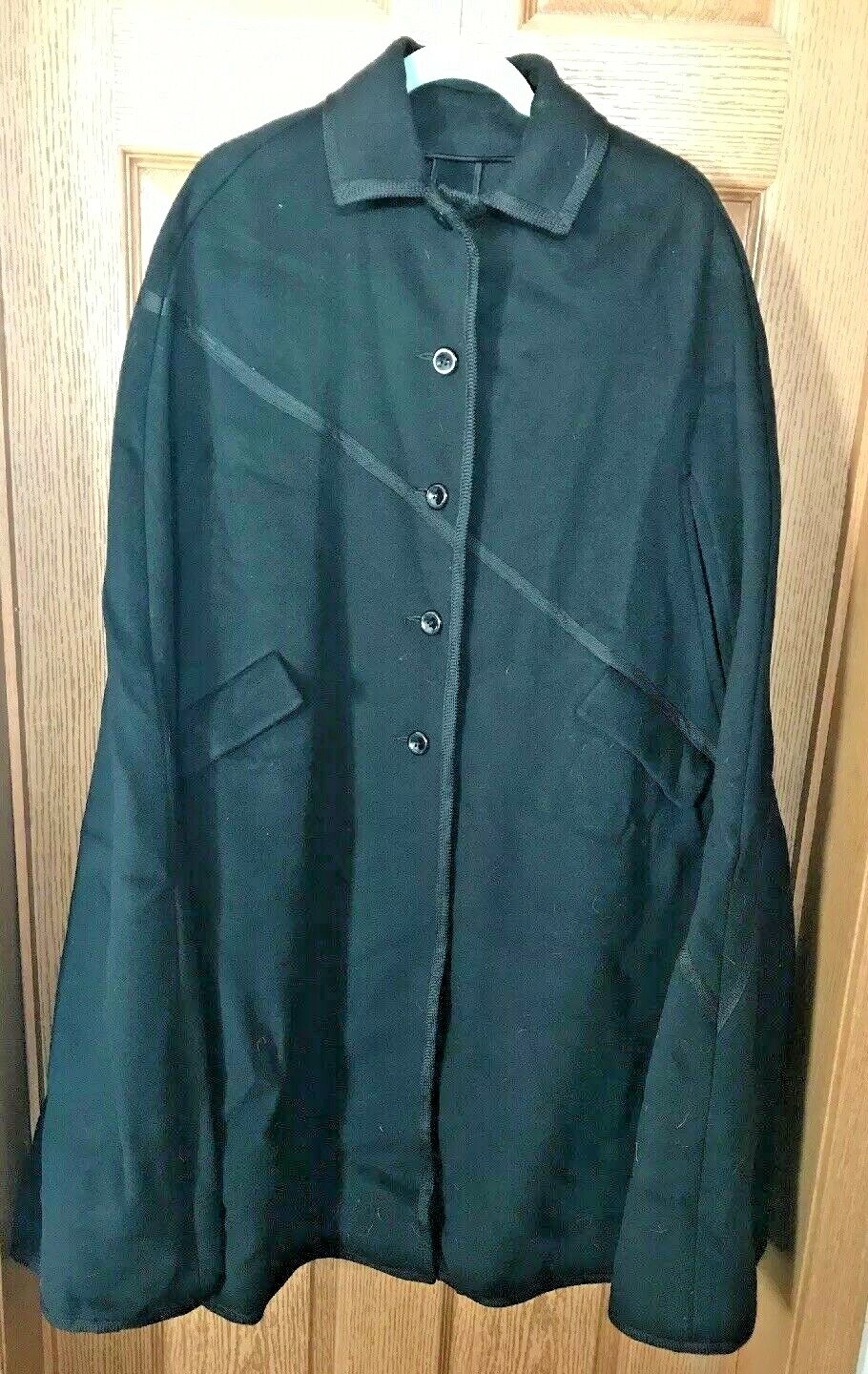 Vintage Black Long Cape Coat One Size Wool