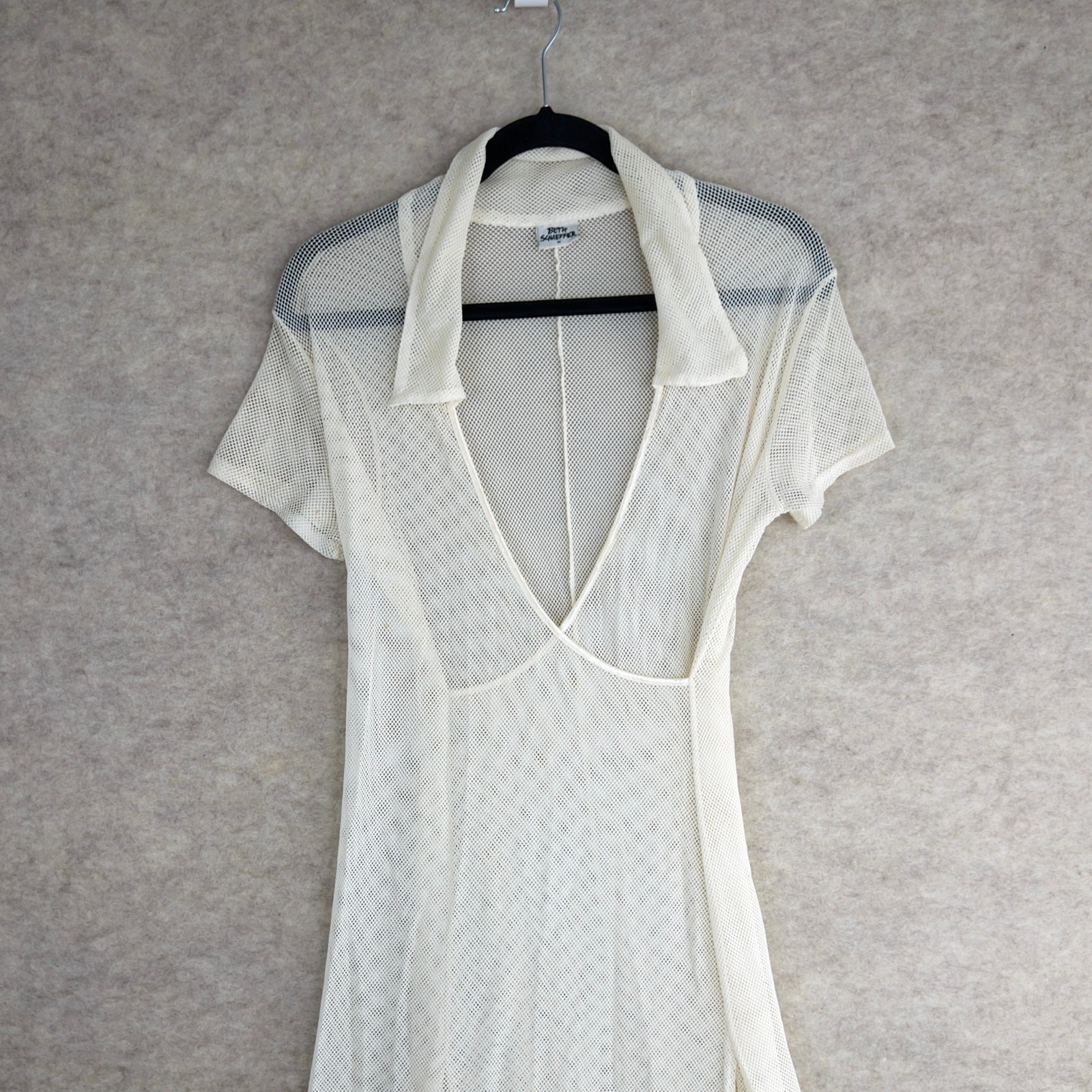 Vintage 90s Beth Schaeffer Wrap Dress Sz M White Maxi Mesh Sheer Festival Party
